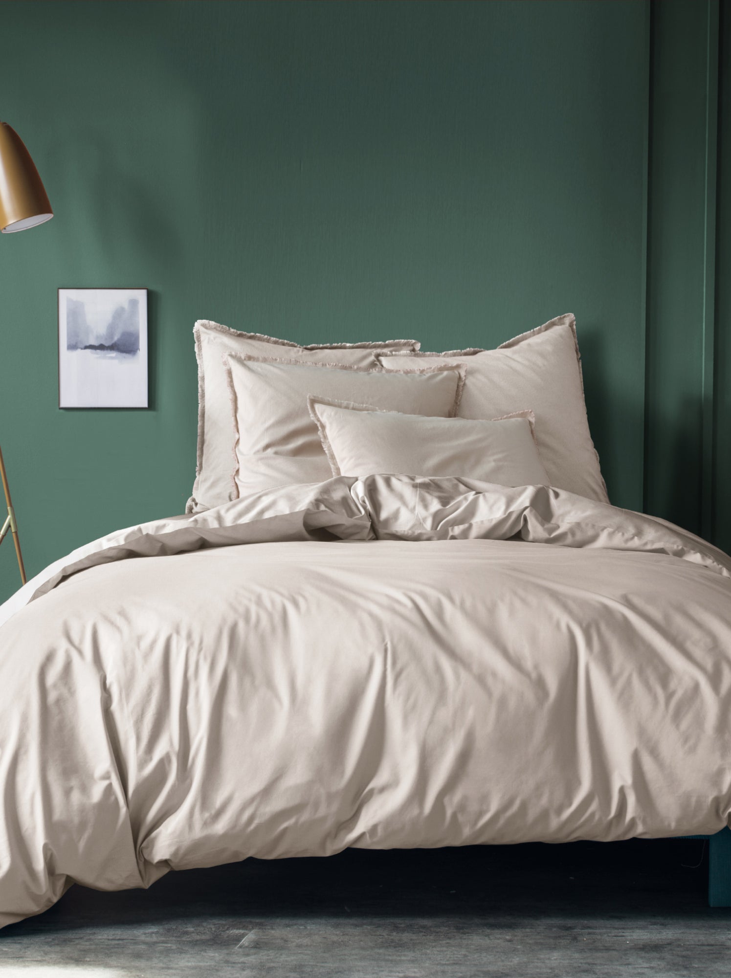 Housse de couette unie en coton, COTON LAVÉ - Beige