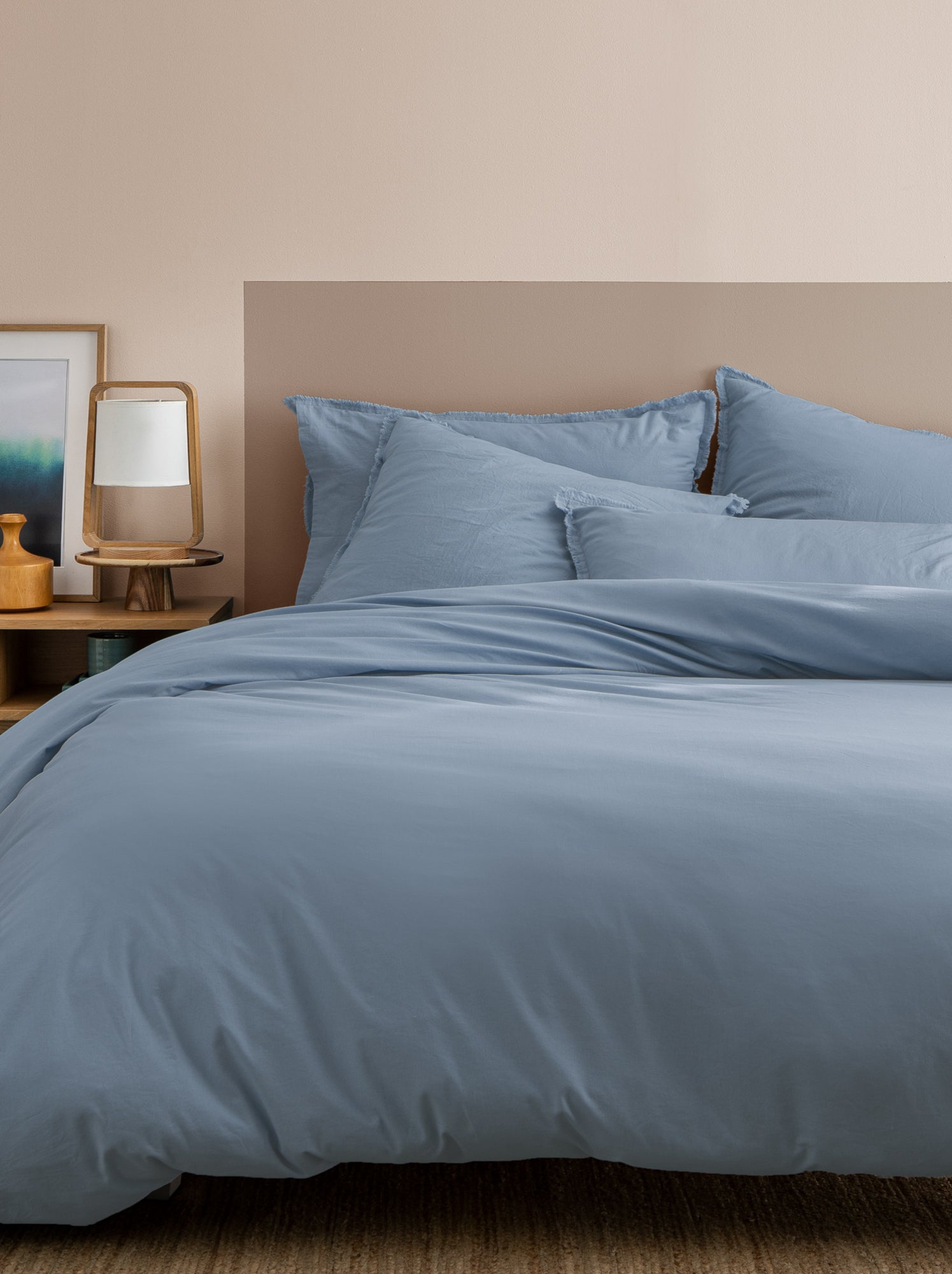 Housse de couette unie en coton, COTON LAVÉ - Bleu clair