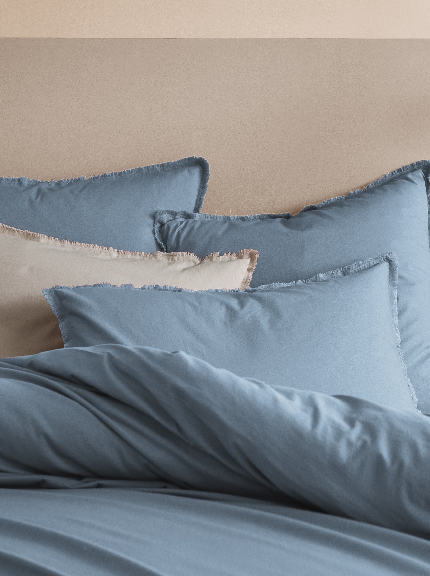 Housse de couette unie en coton, COTON LAVÉ - Bleu clair