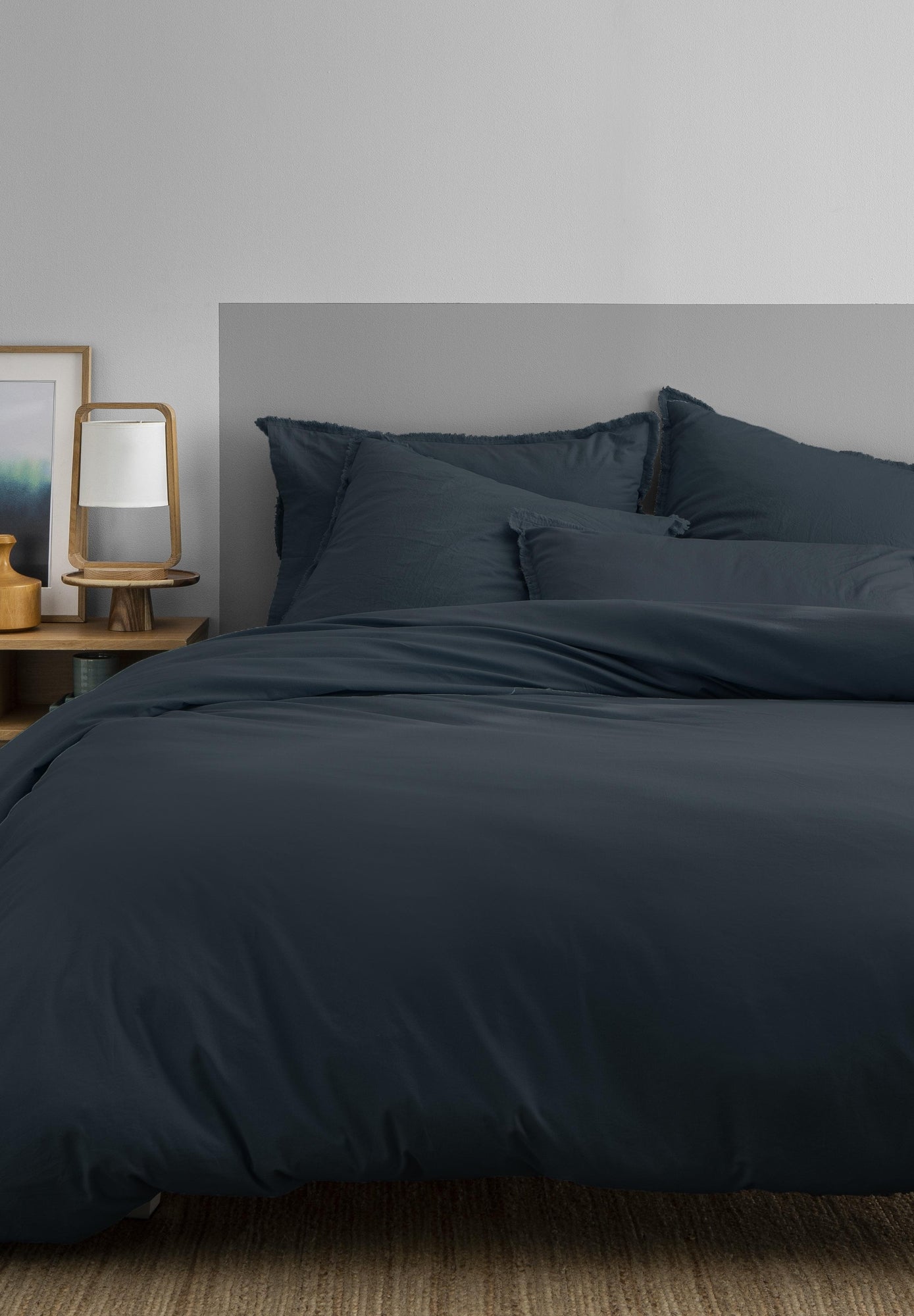 Housse de couette unie en coton, COTON LAVÉ - Bleu nuit