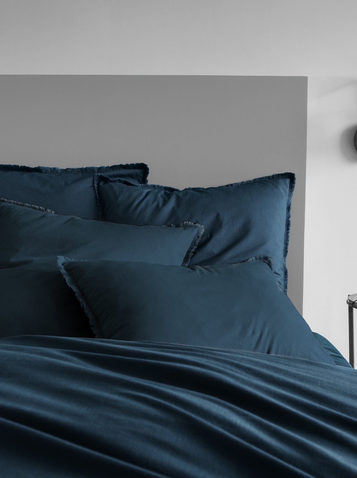 Housse de couette unie en coton, COTON LAVÉ - Bleu nuit