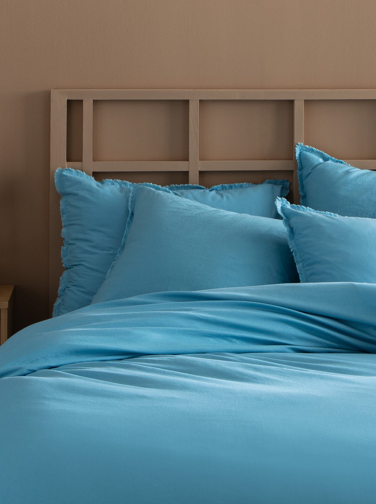 Housse de couette unie en coton, COTON LAVÉ - Bleu polaire
