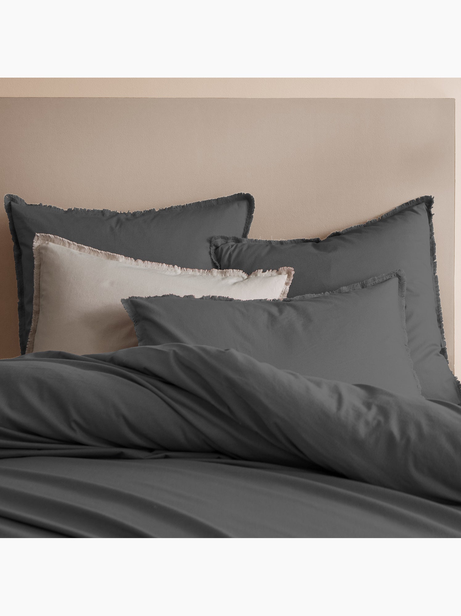 Housse de couette unie en coton, COTON LAVÉ - gris anthracite