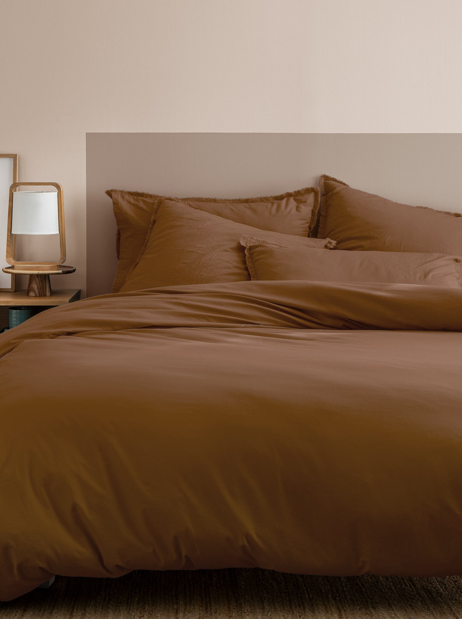 Housse de couette unie en coton, COTON LAVÉ - Marron chocolat
