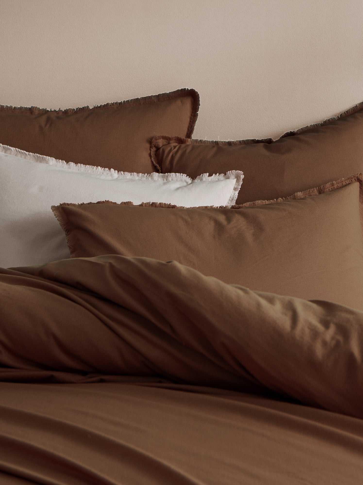 Housse de couette unie en coton, COTON LAVÉ - Marron chocolat