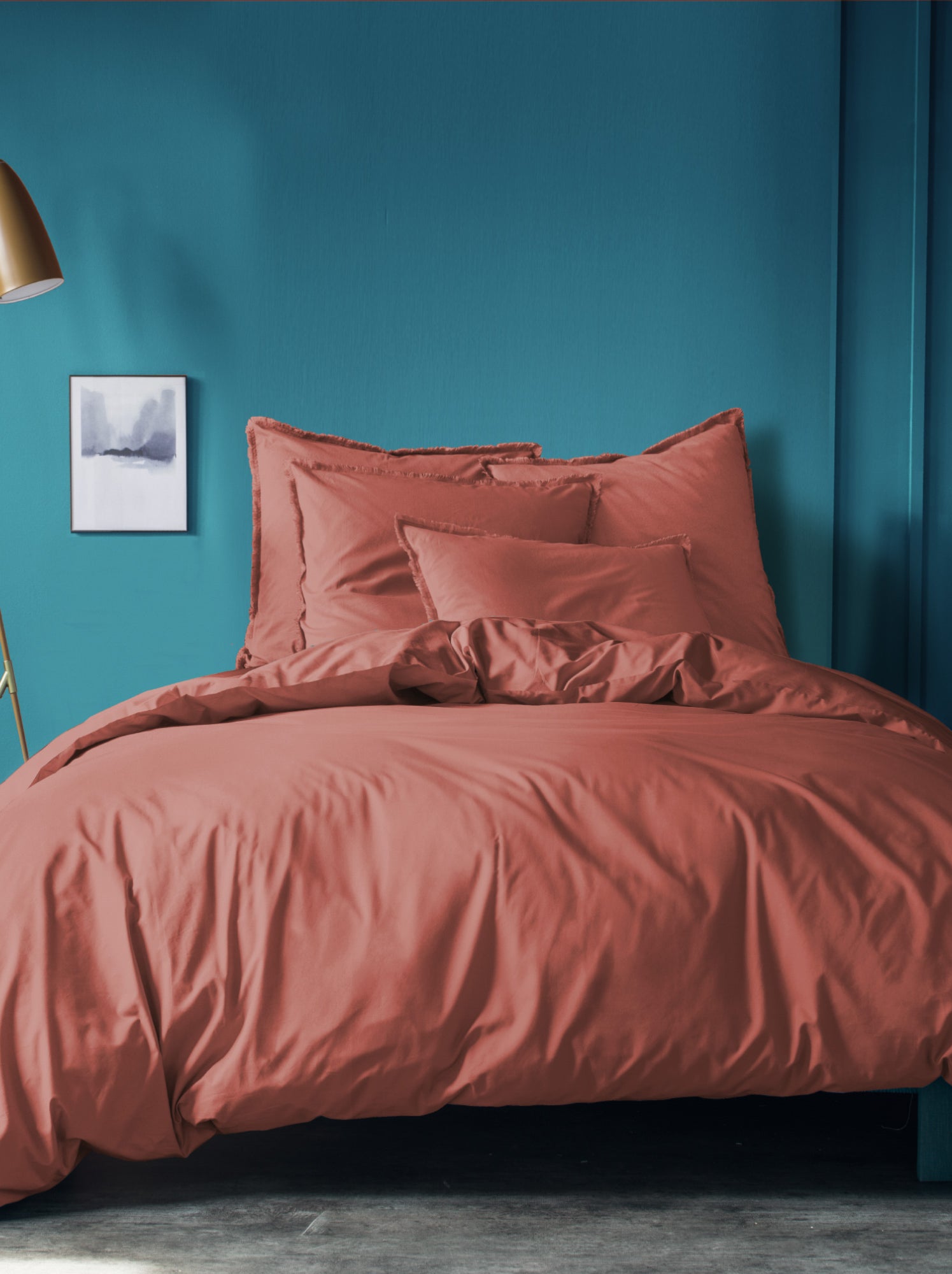 Housse de couette unie en coton, COTON LAVÉ - Terracotta