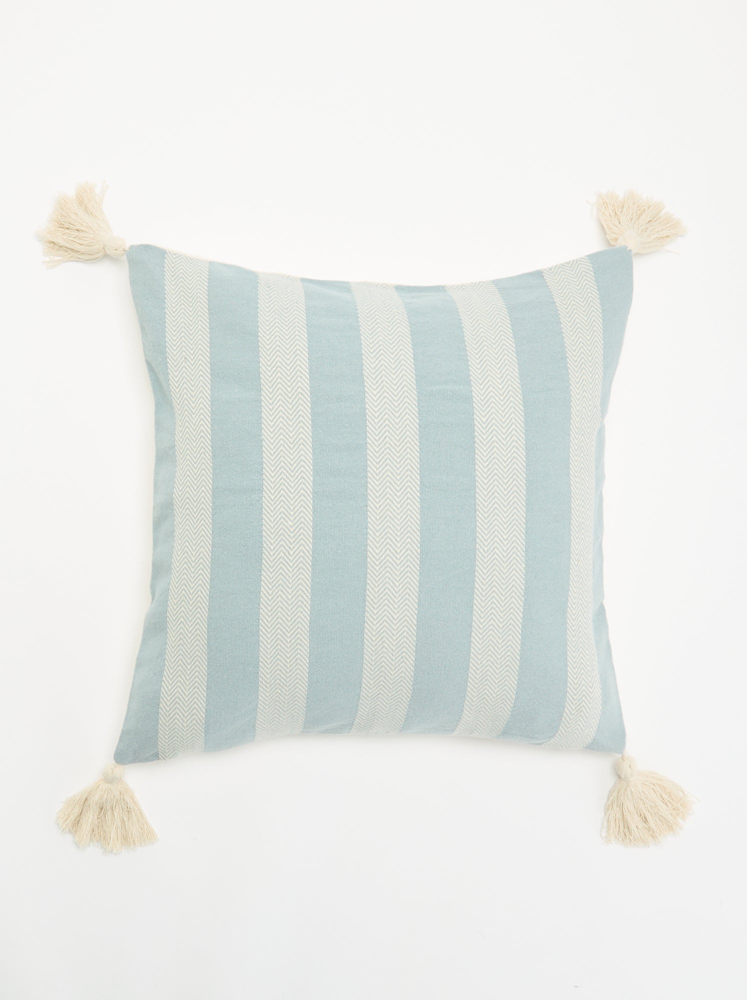 Housse de coussin carrée avec pompons - Bleu