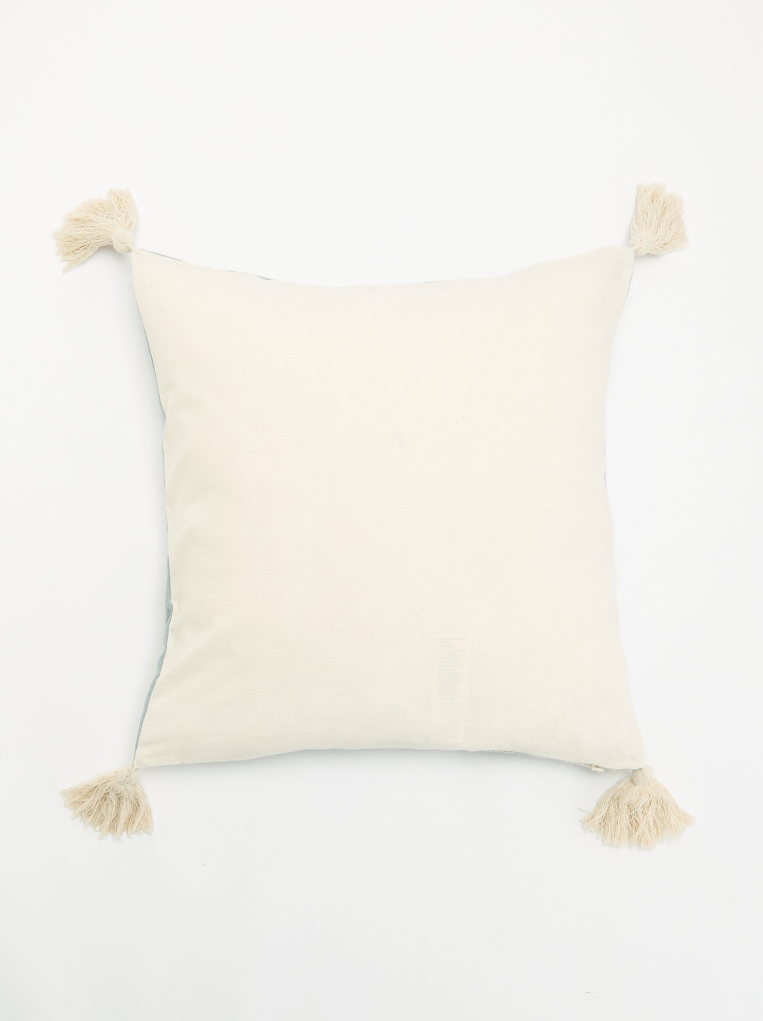 Housse de coussin carrée avec pompons - Bleu