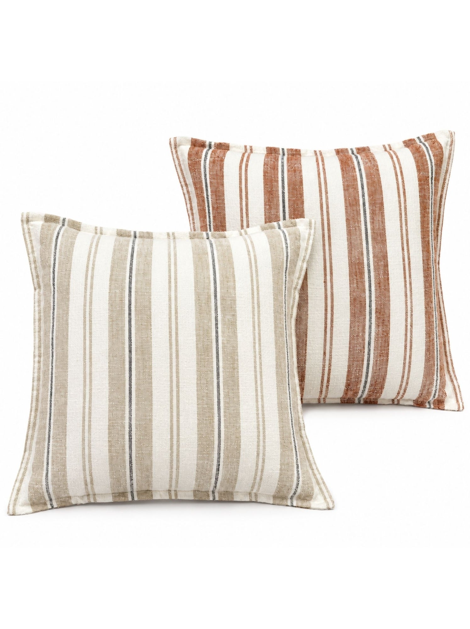 Housse de coussin  recto-verso 100% coton rayures tapissier lourmarin - Beige