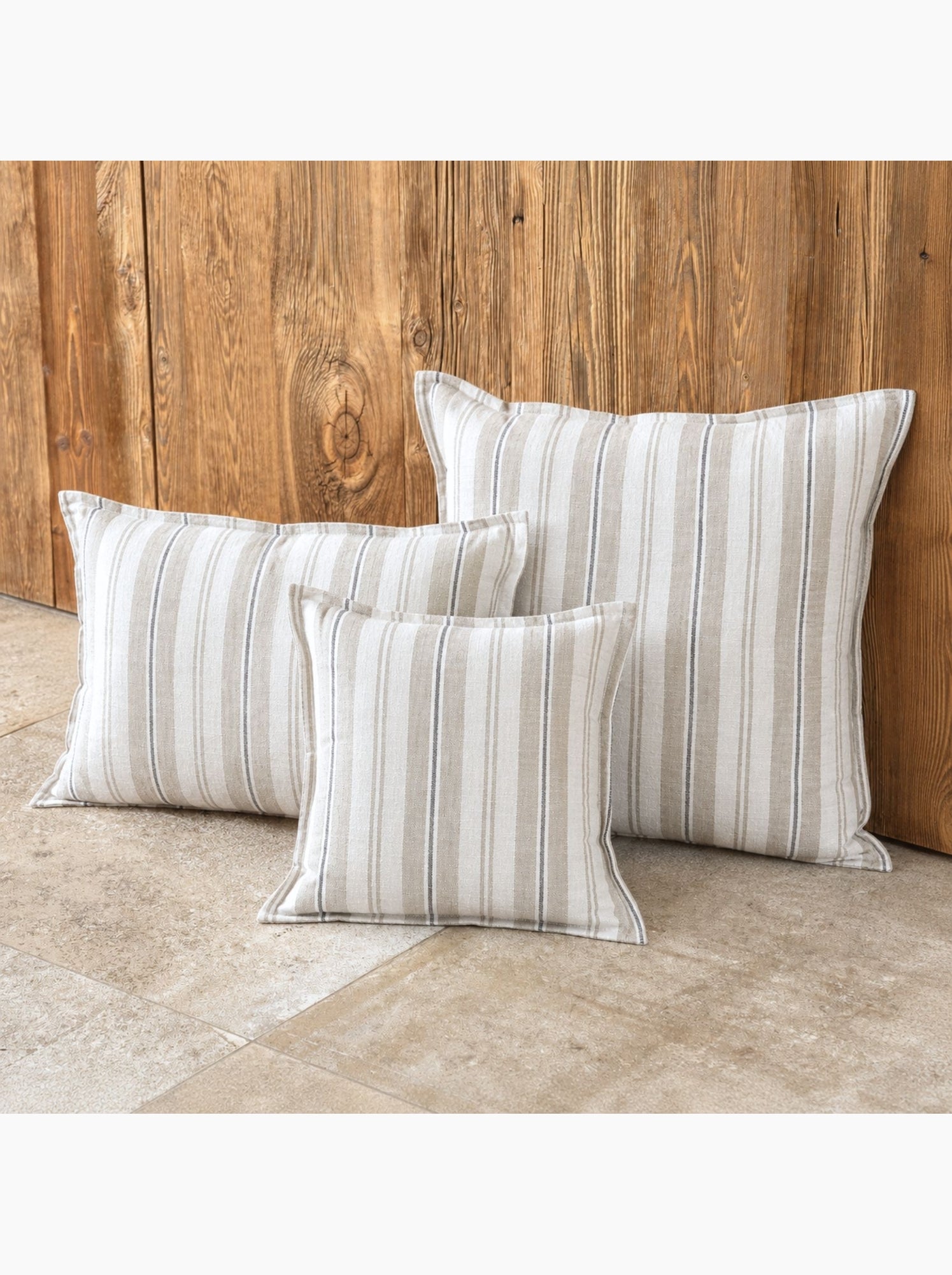 Housse de coussin  recto-verso 100% coton rayures tapissier lourmarin - Beige