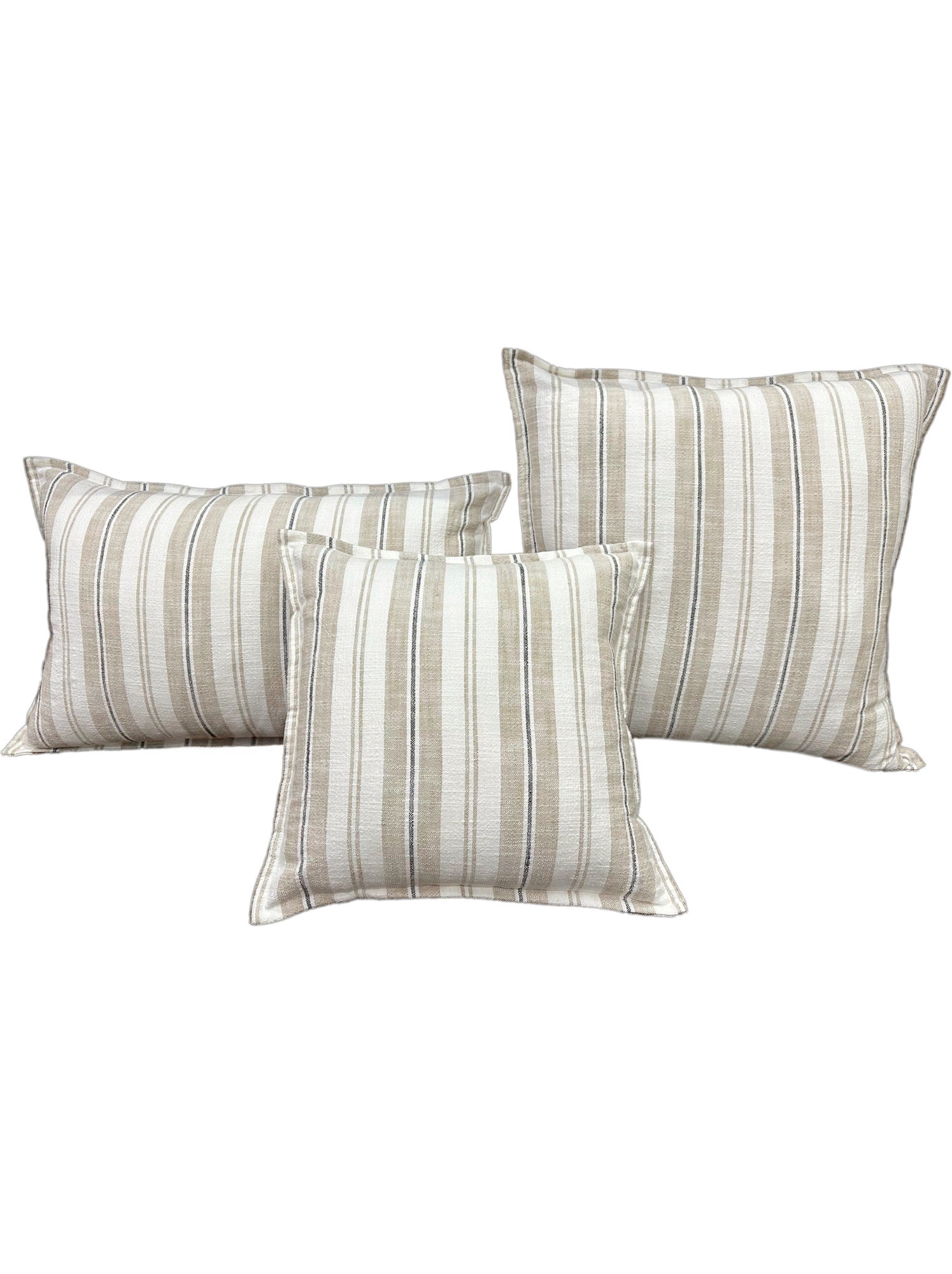 Housse de coussin  recto-verso 100% coton rayures tapissier lourmarin - Beige