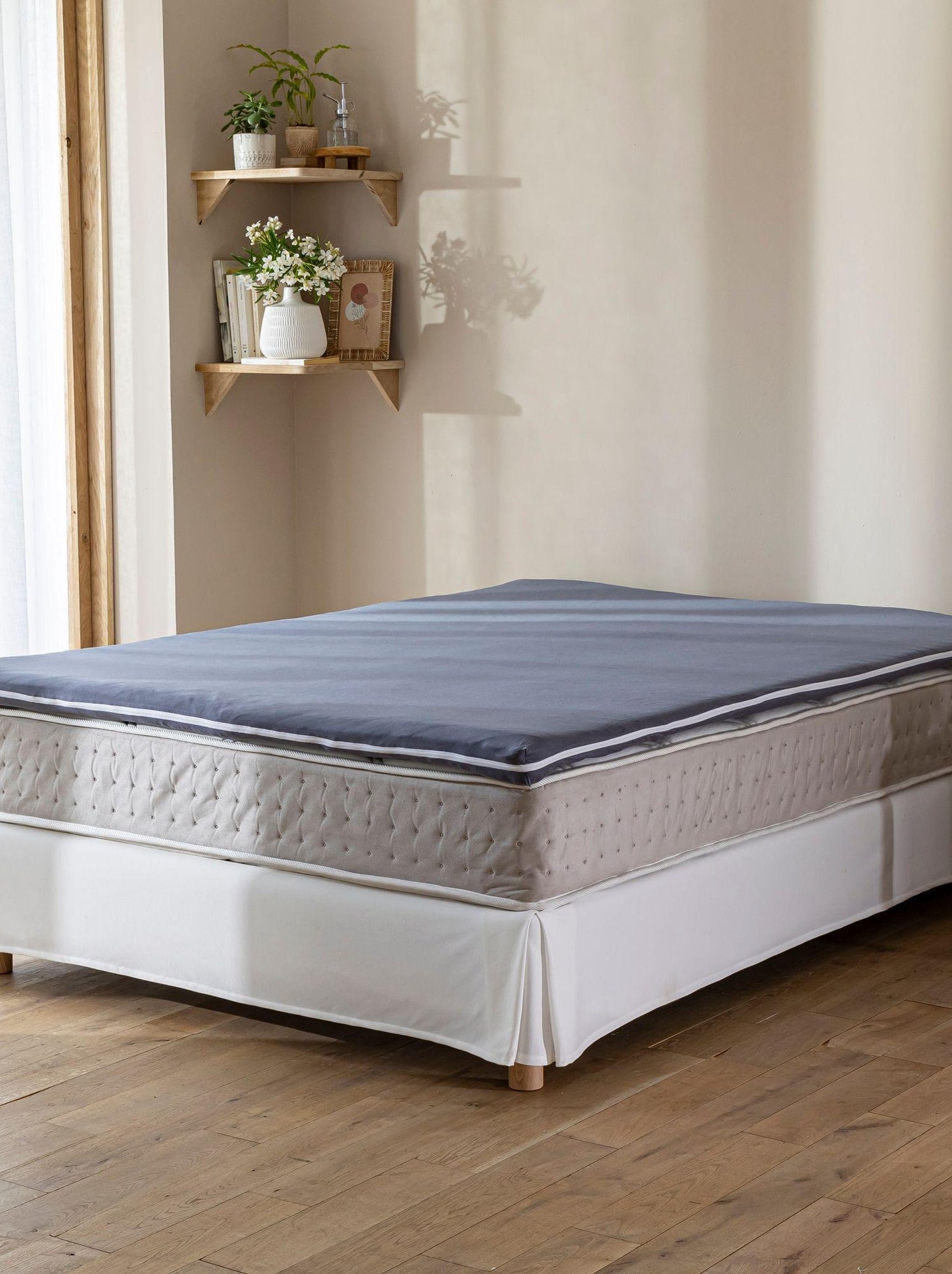 Housse surmatelas coton jersey extensible - terre de nuit - gris anthracite