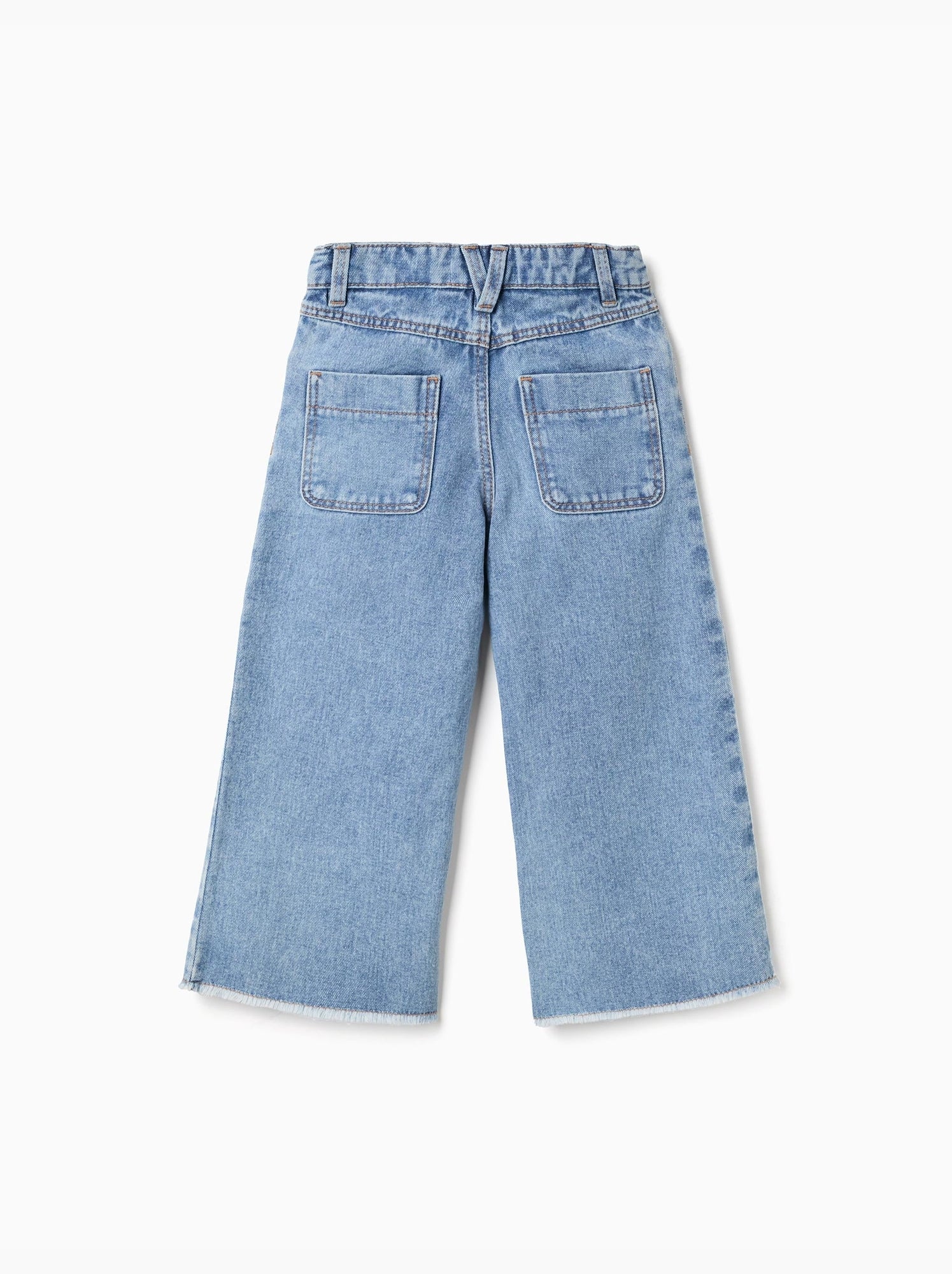Jean à jambe large et ourlets effilochés - Bleu Bleu