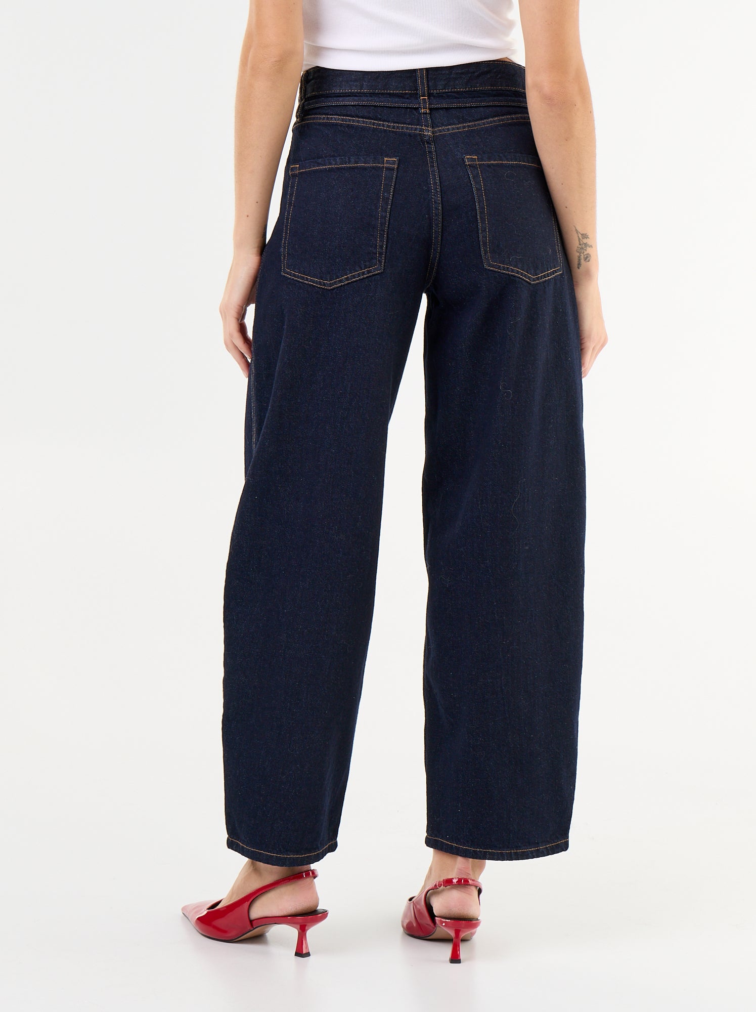 Jean barrel avec ceinture à nouer - Bleu (GKD69_3)