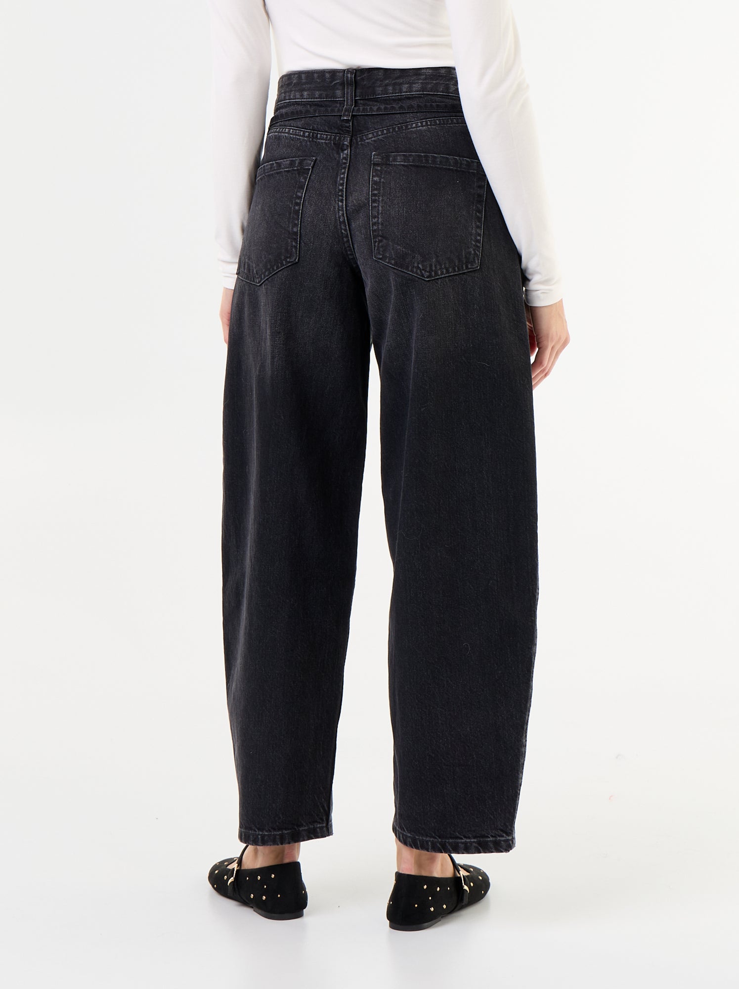 Jean barrel avec ceinture à nouer - Noir