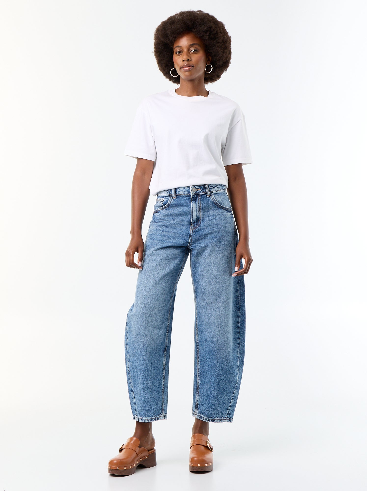 Jean barrel / coupe large taille haute - Bleu