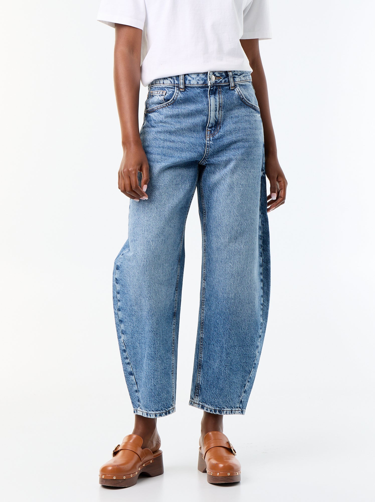 Jean barrel / coupe large taille haute - Bleu