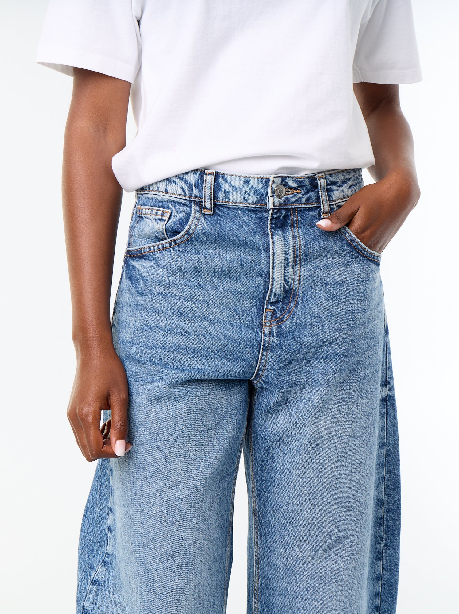 Jean barrel / coupe large taille haute - Bleu