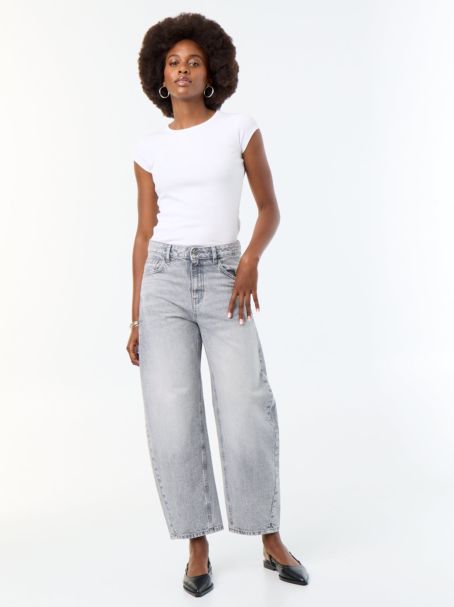 Jean barrel / coupe large taille haute - Gris