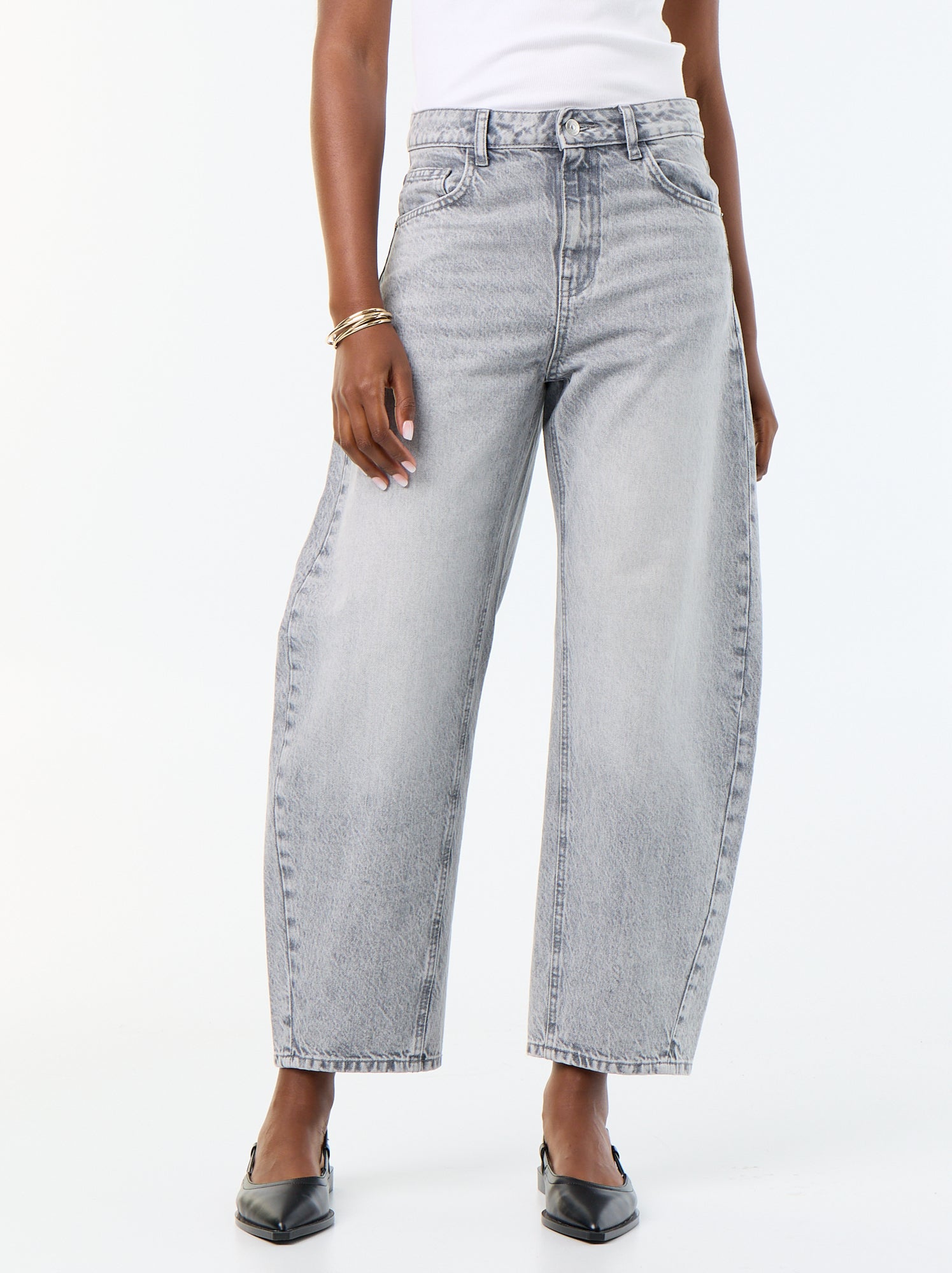 Jean barrel / coupe large taille haute - Gris