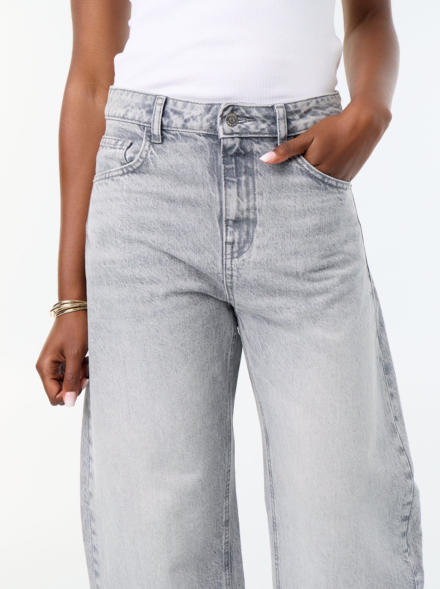Jean barrel / coupe large taille haute - Gris