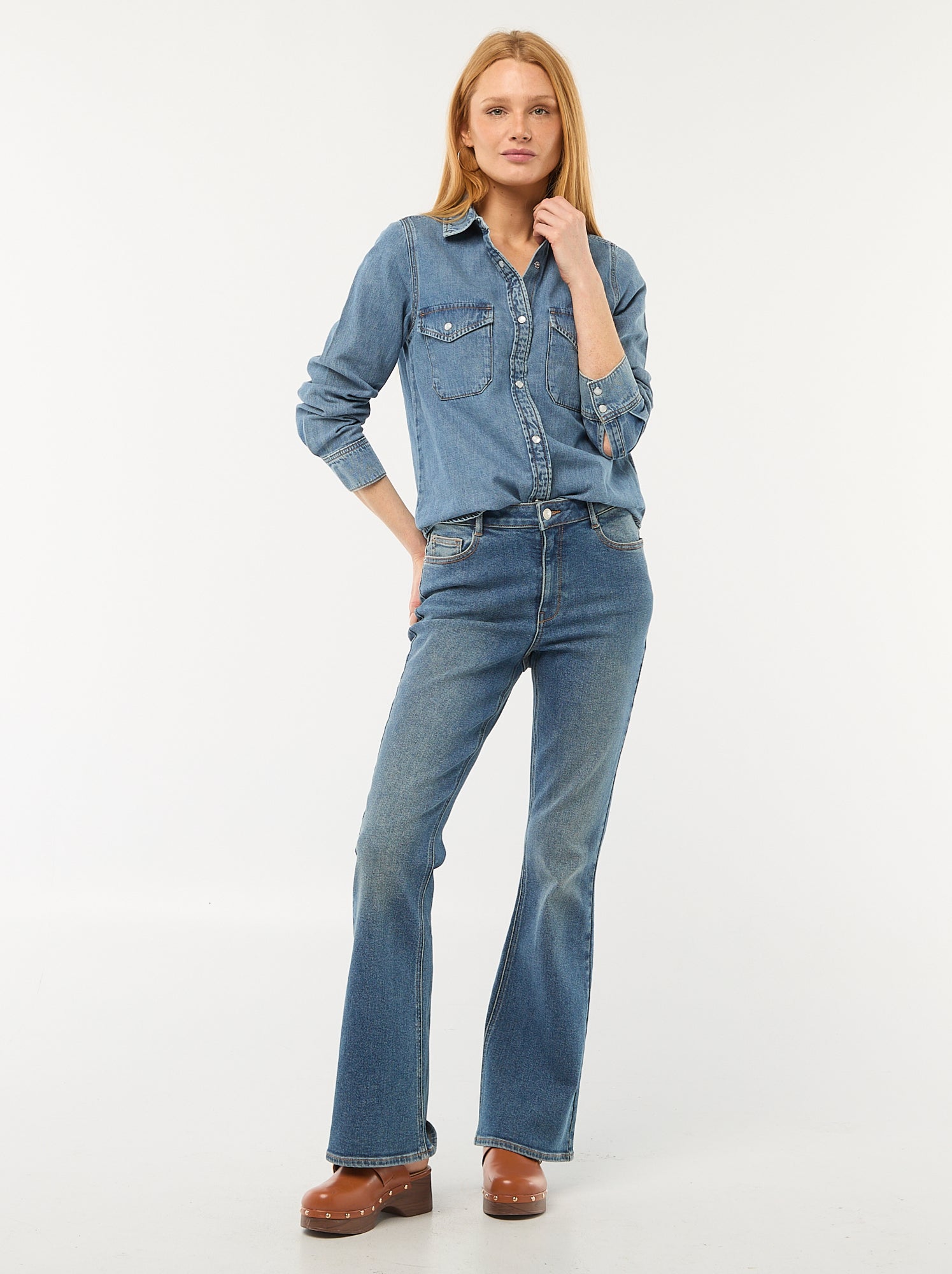 Jean coupe flare/bootcut à taille haute - Bleu (EPX43_3)