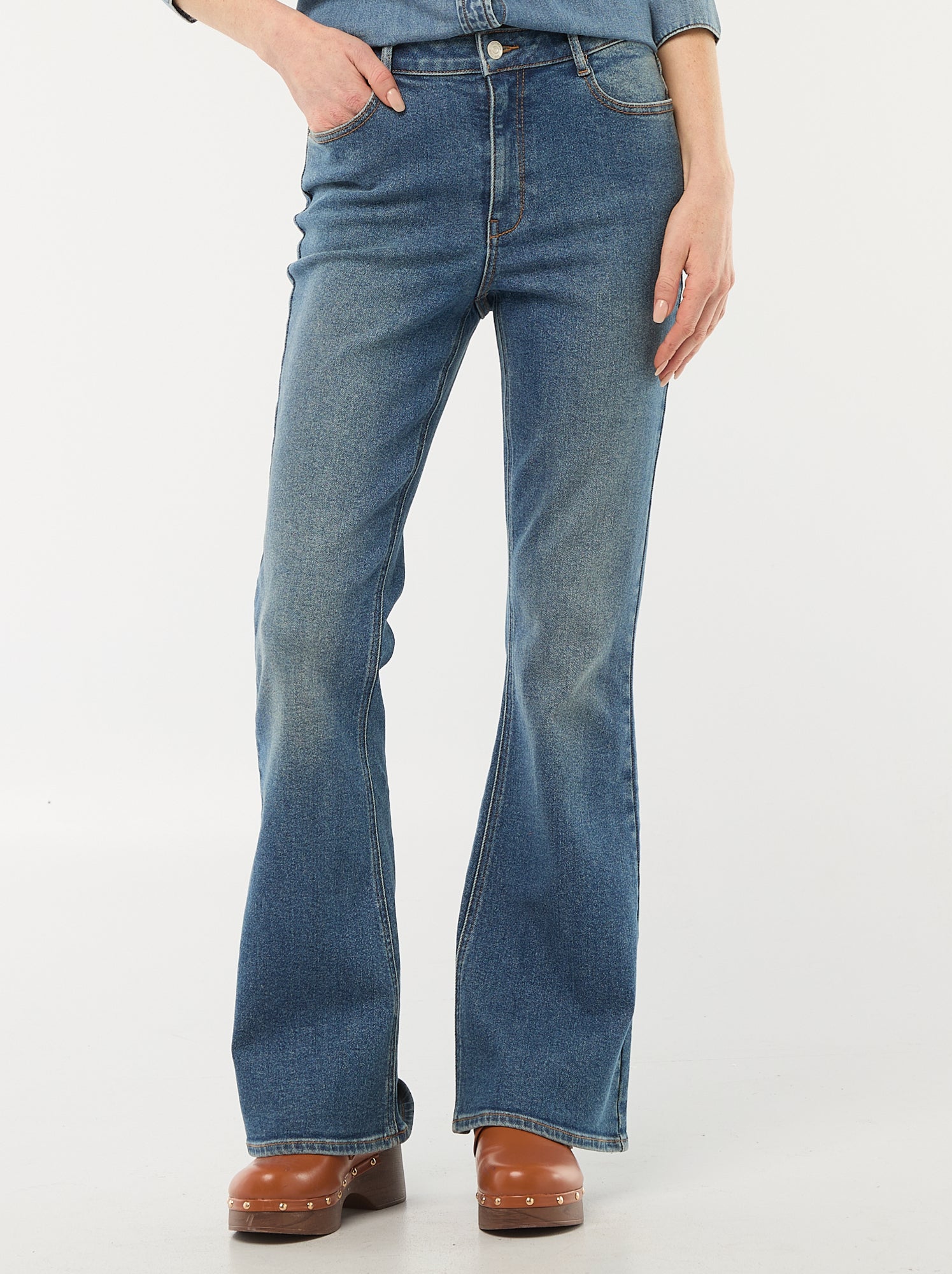 Jean coupe flare/bootcut à taille haute - Bleu (EPX43_3)