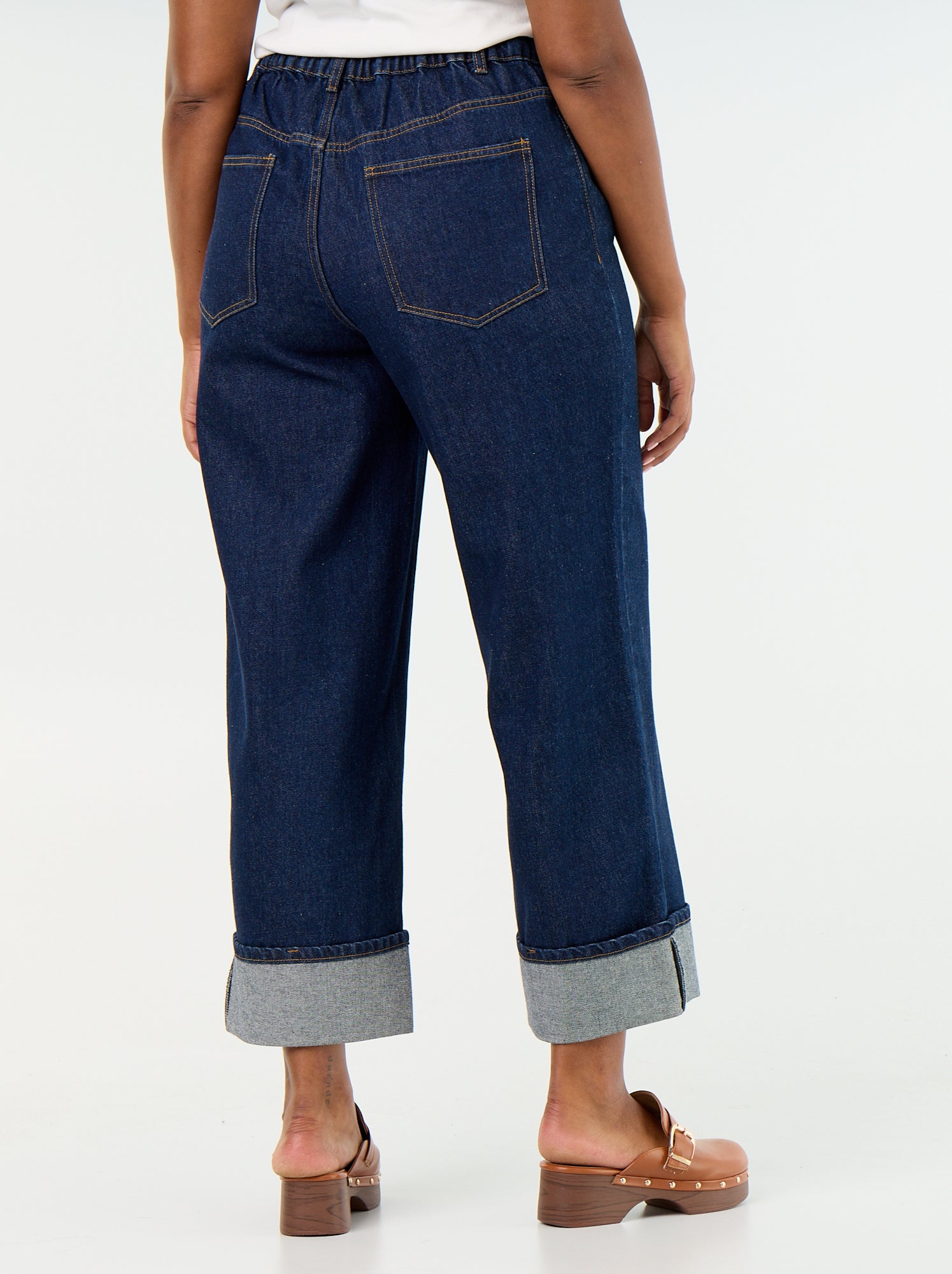 Jean coupe large avec revers à la base - Bleu (GJL41_1)