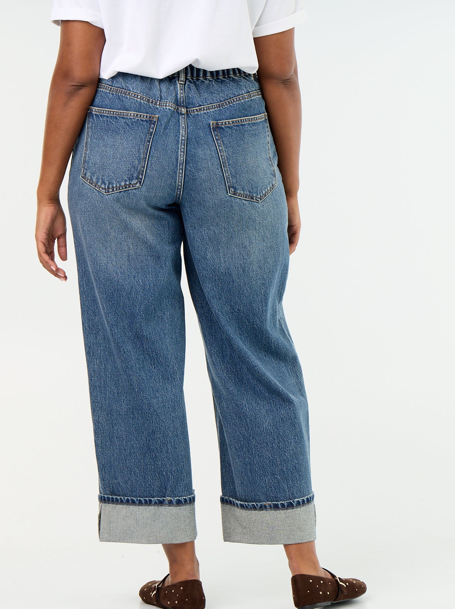 Jean coupe large avec revers à la base - Bleu (GJL41_2)