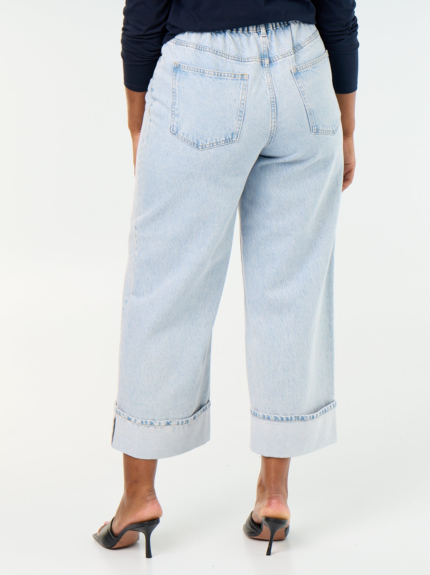 Jean coupe large avec revers à la base - Bleu (GJL41_5)