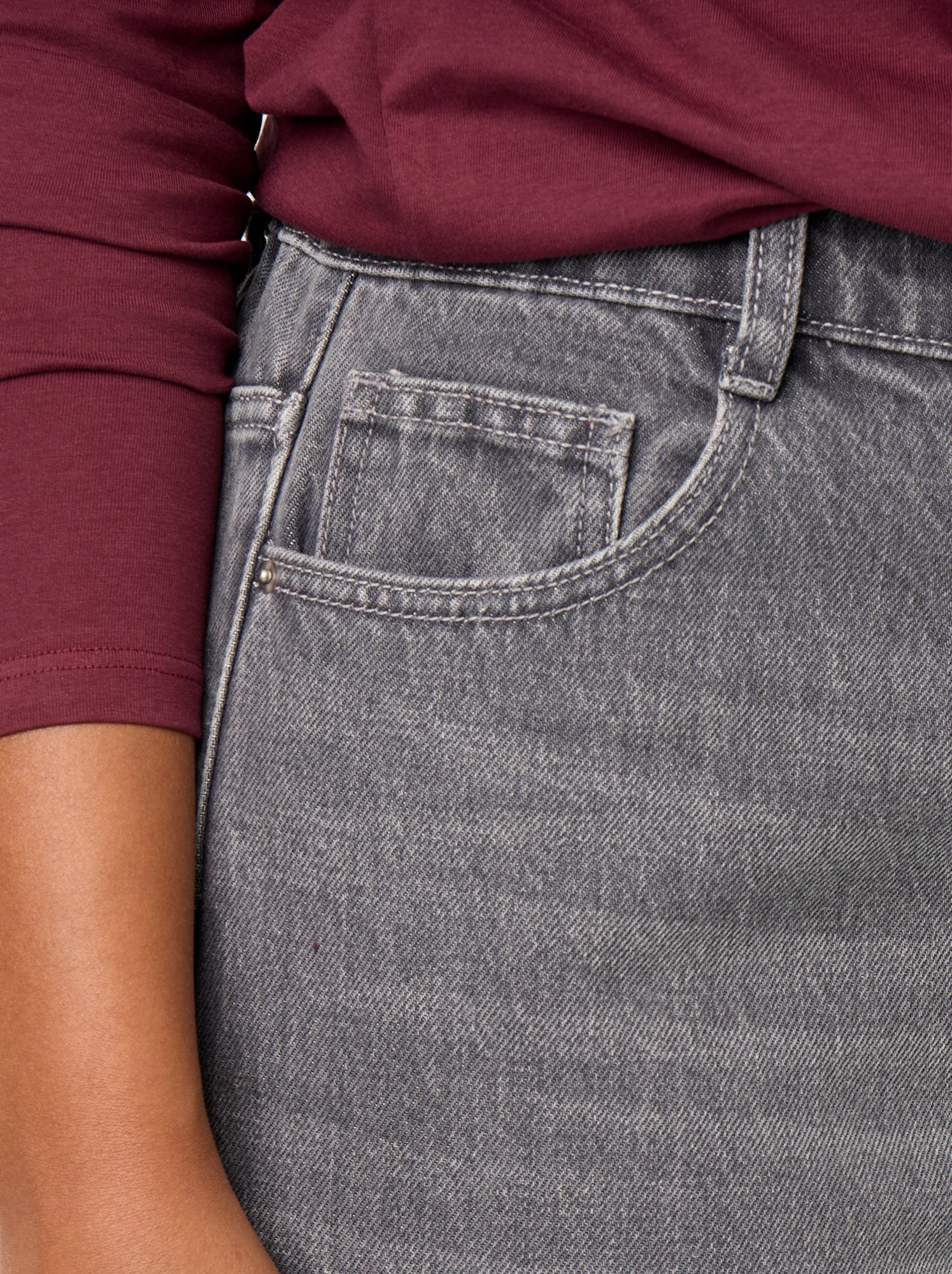 Jean coupe large avec revers à la base - Gris