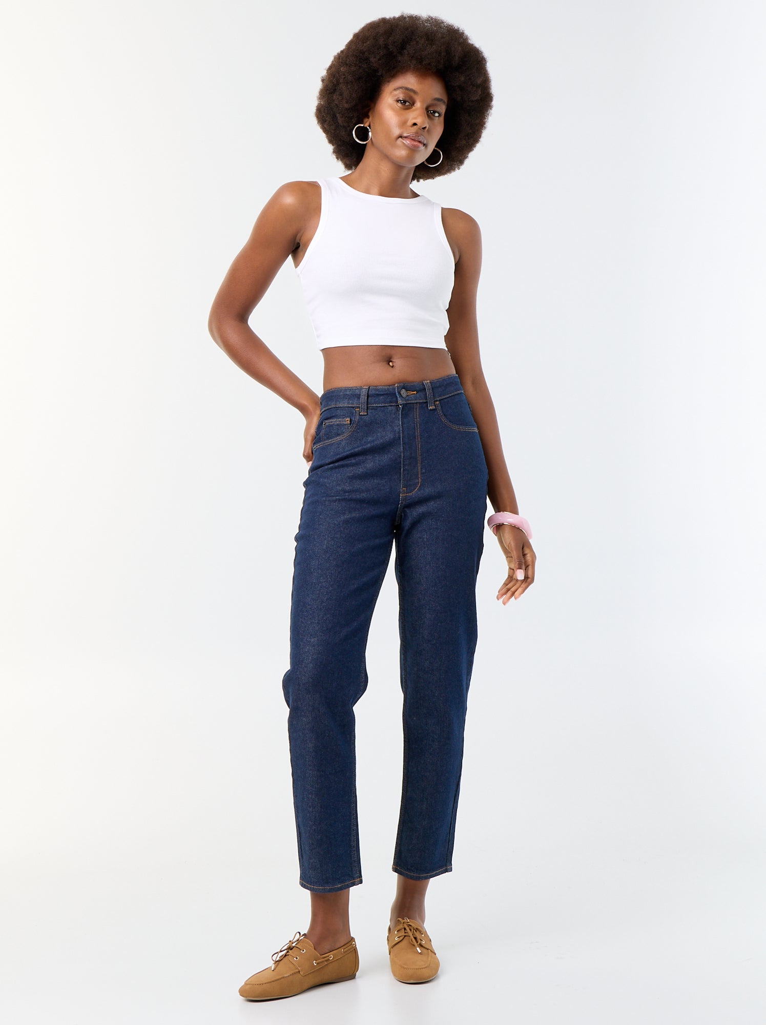 Jean coupe mom - L30 - Bleu