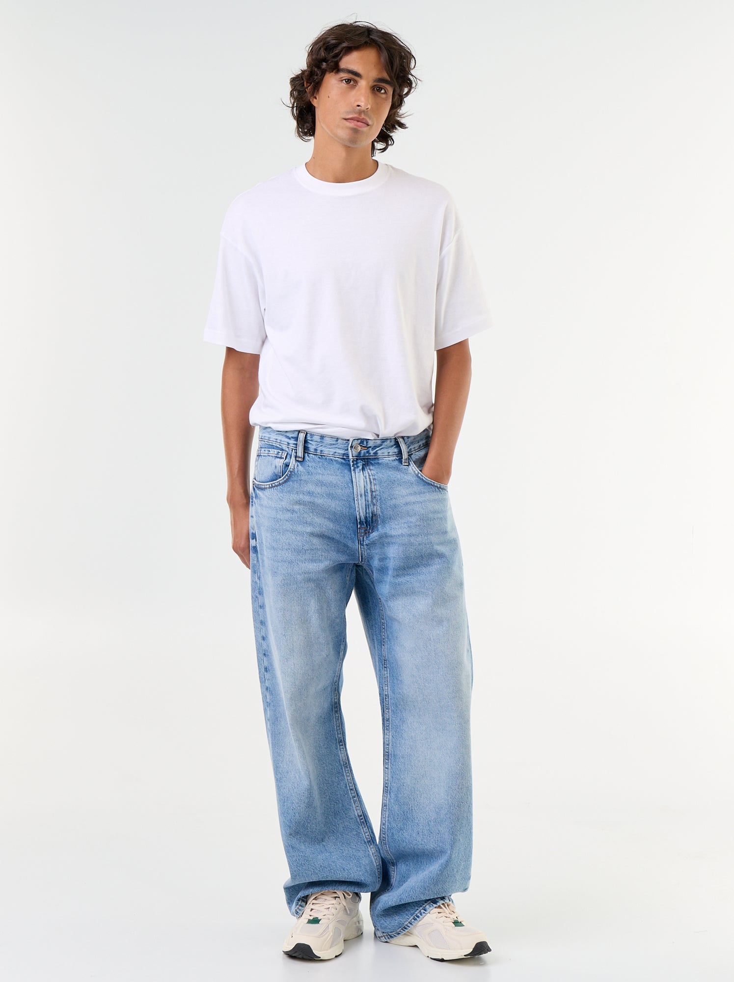 Jean denim coupe large 5 poches - Bleu