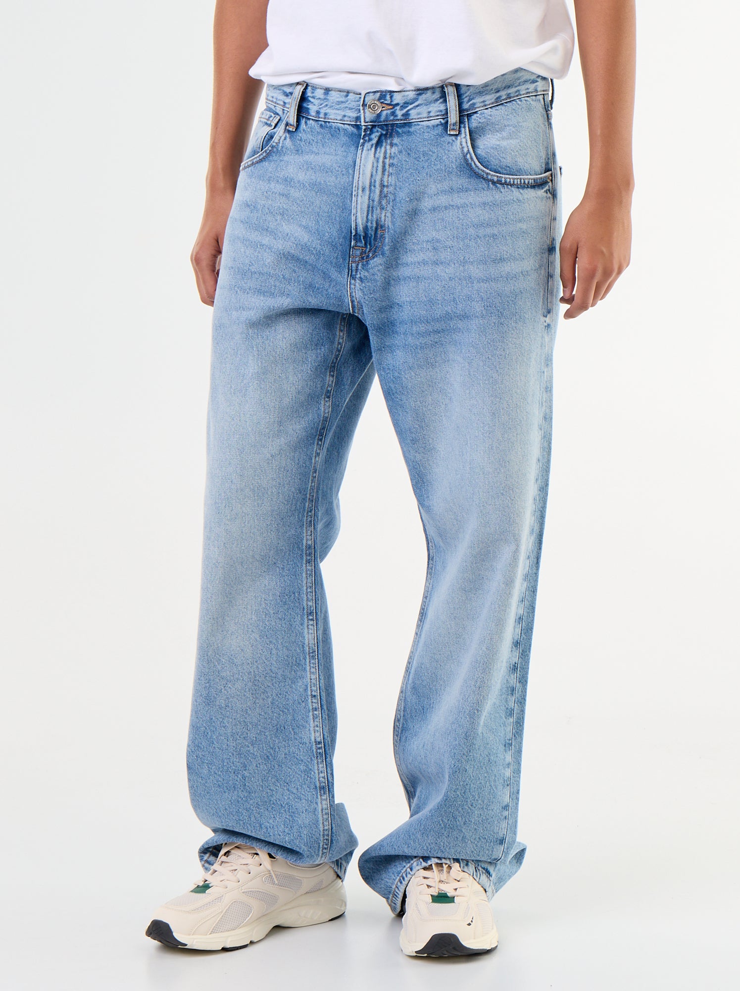 Jean denim coupe large 5 poches - Bleu