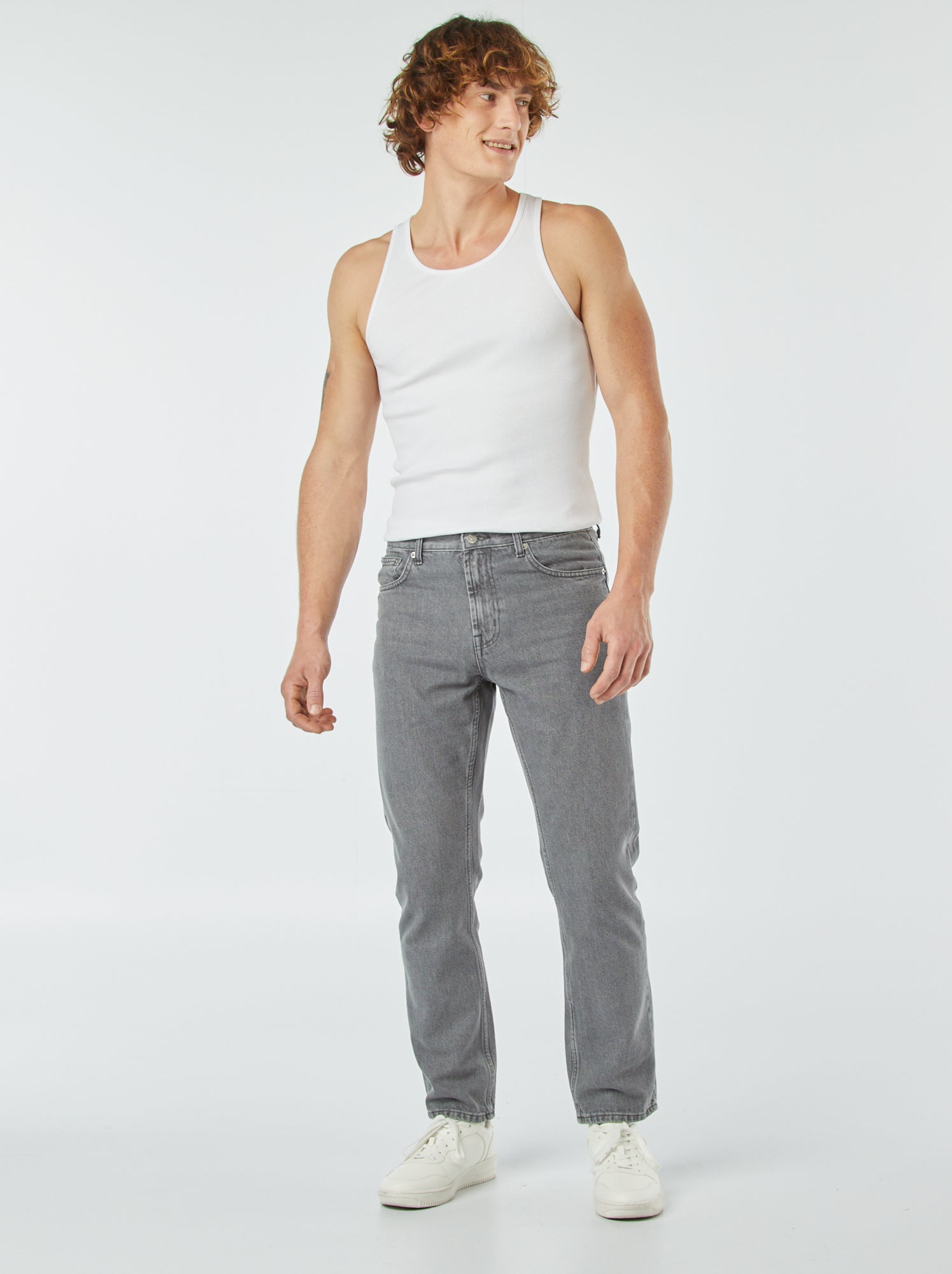 Jean droit à 5 poches - L30 - Gris