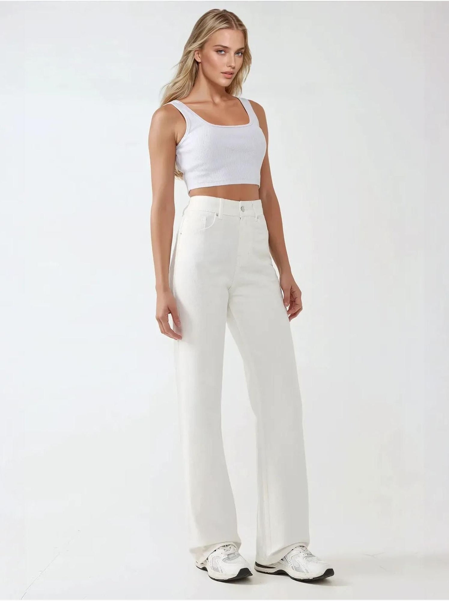 Jean droit taille haute - Blanc