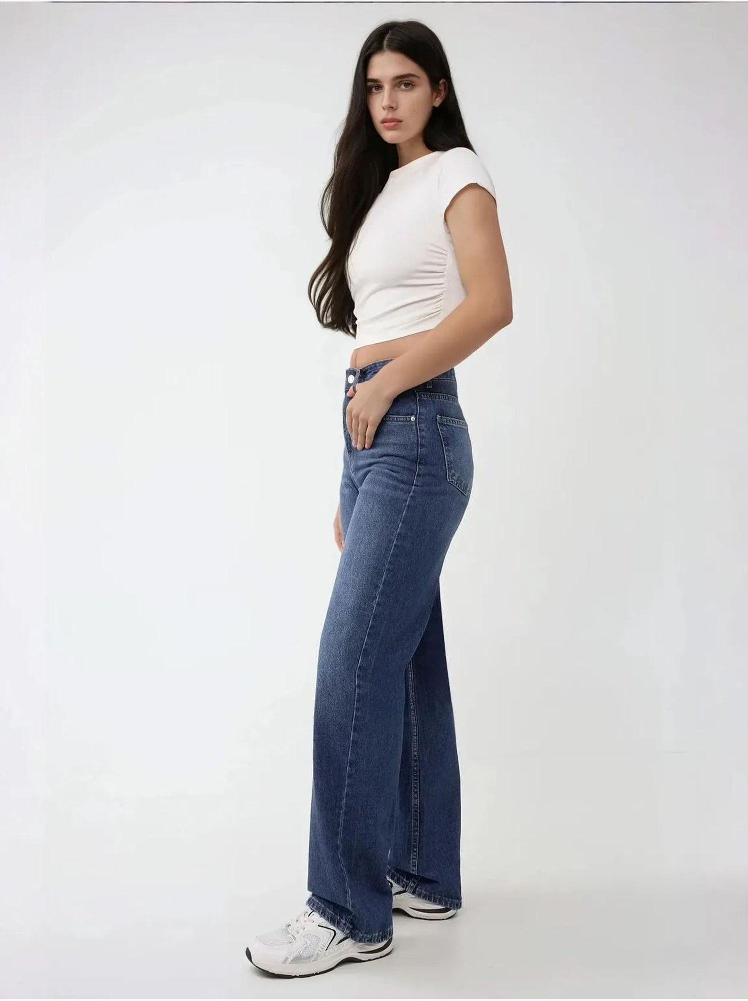 Jean droit taille haute - Bleu outremer