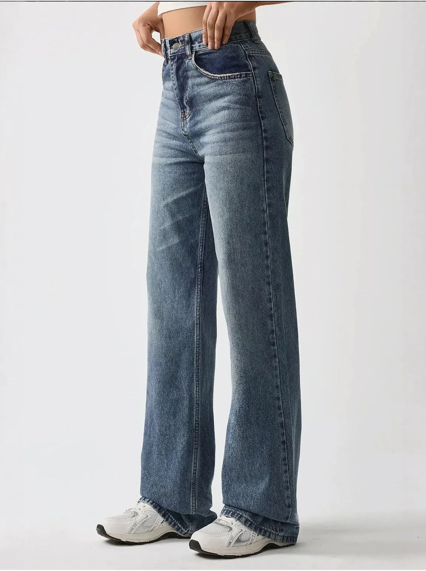 Jean en denim à jambe droite - Bleu