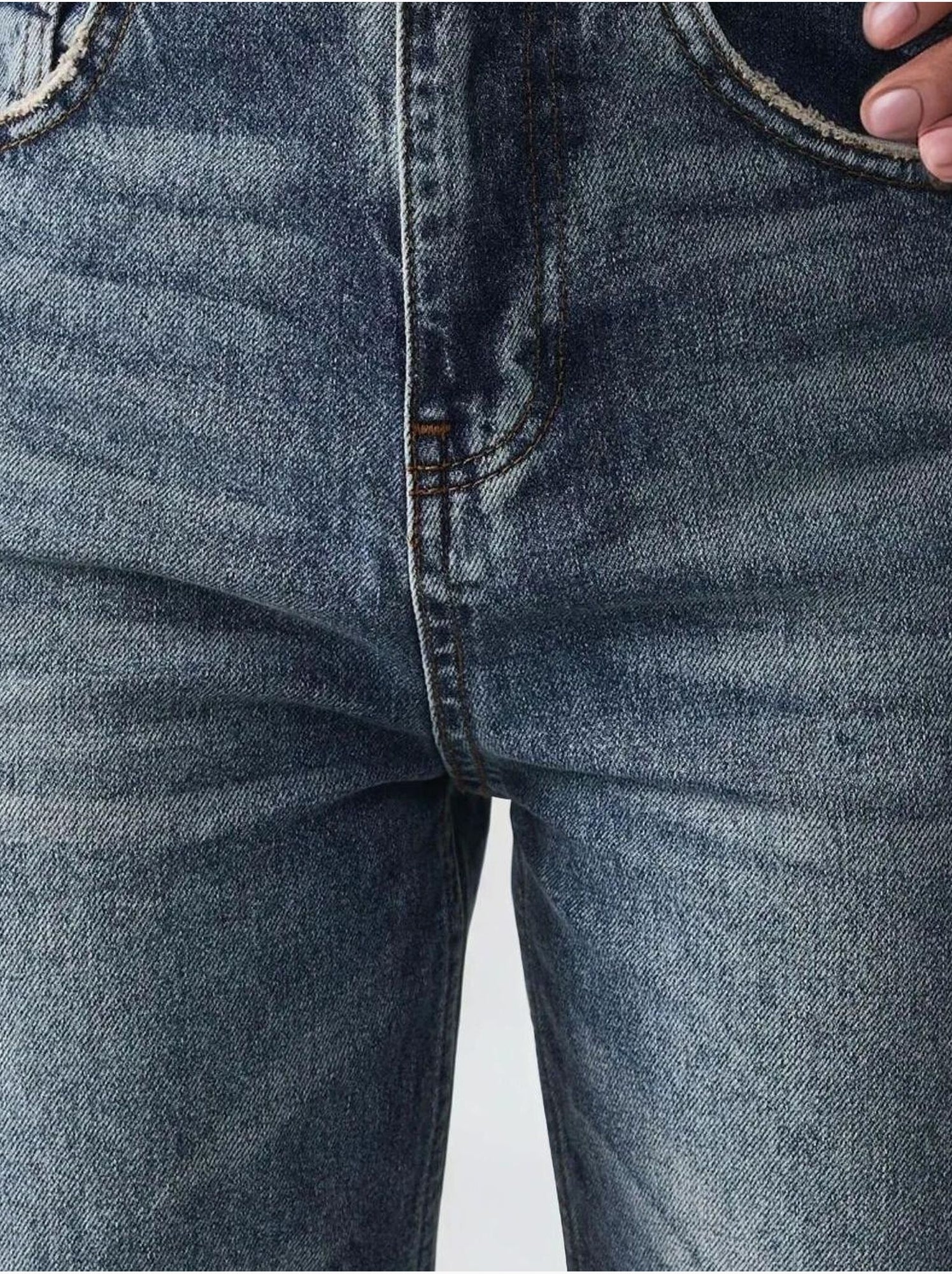 Jean en denim à jambe droite - Bleu