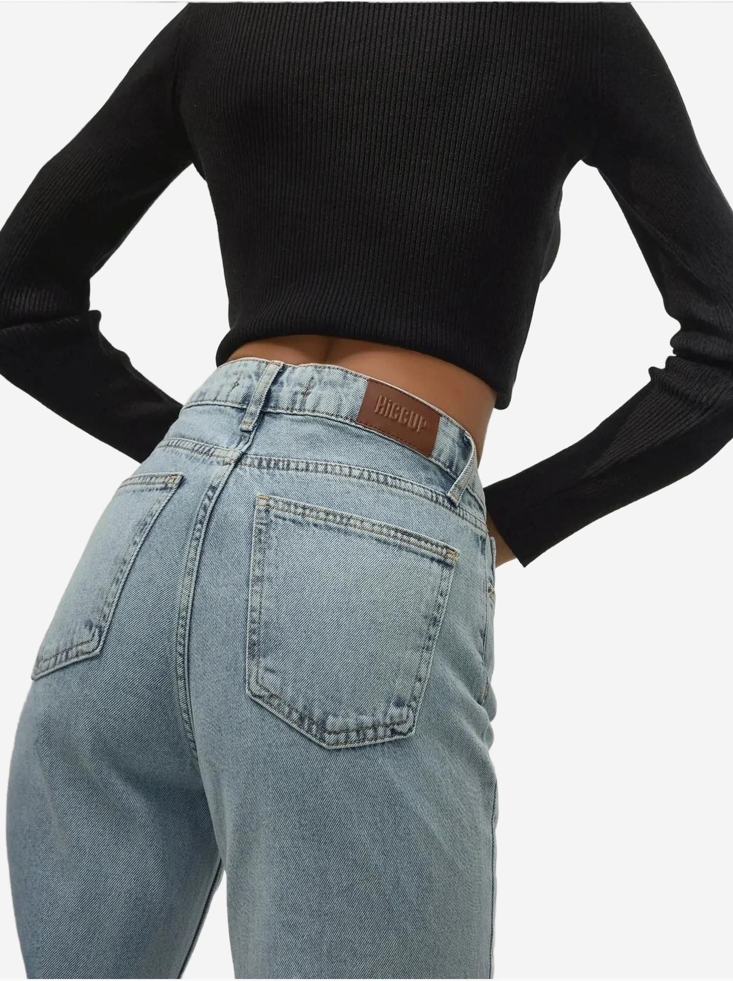 Jean en denim taille haute à jambe droite - Bleu clair