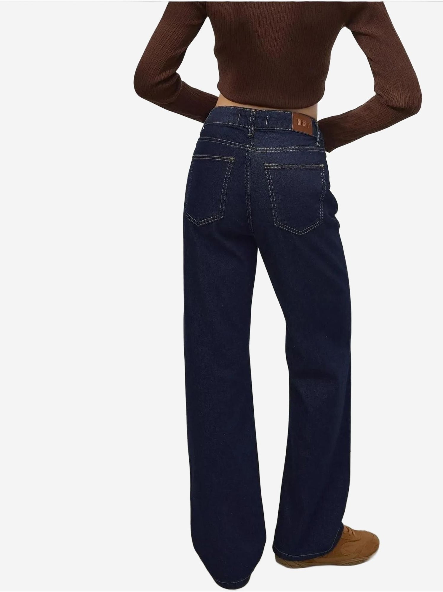 Jean en denim taille haute à jambe droite - Bleu gris