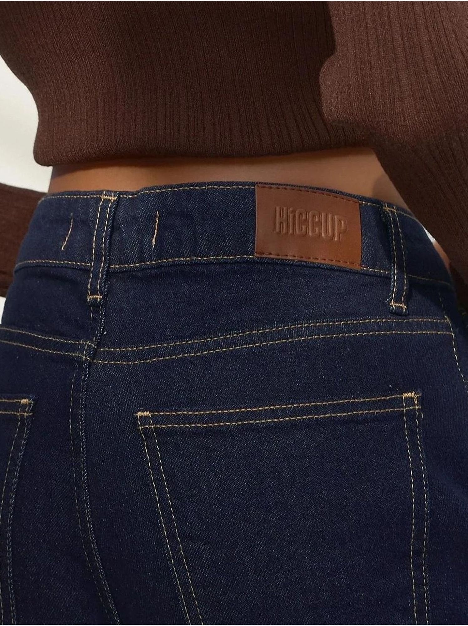 Jean en denim taille haute à jambe droite - Bleu gris