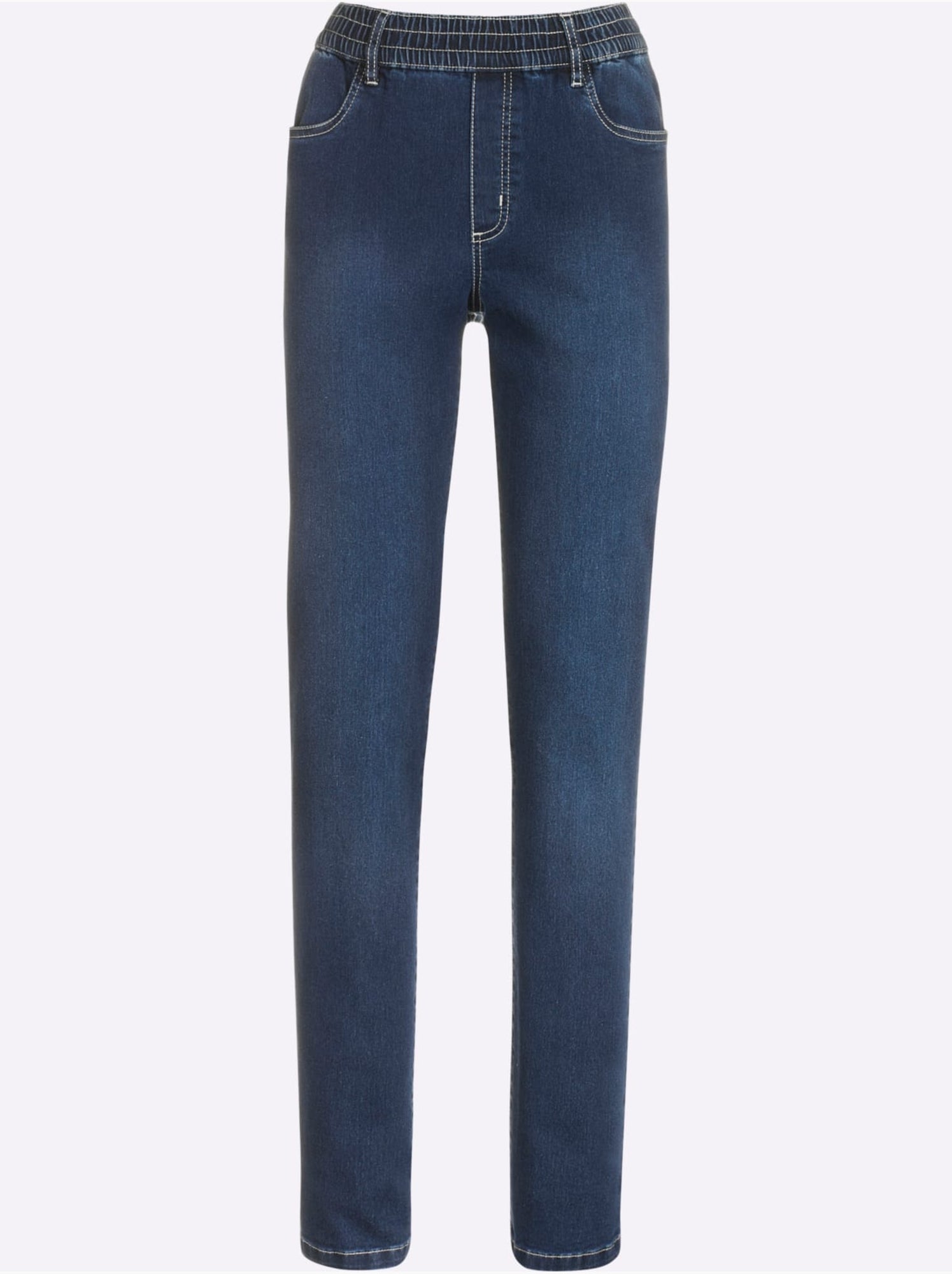 Jean féminin à ceinture élastique et poches devant et derrière - Taille standard - Moda Vilona - Bleu jean