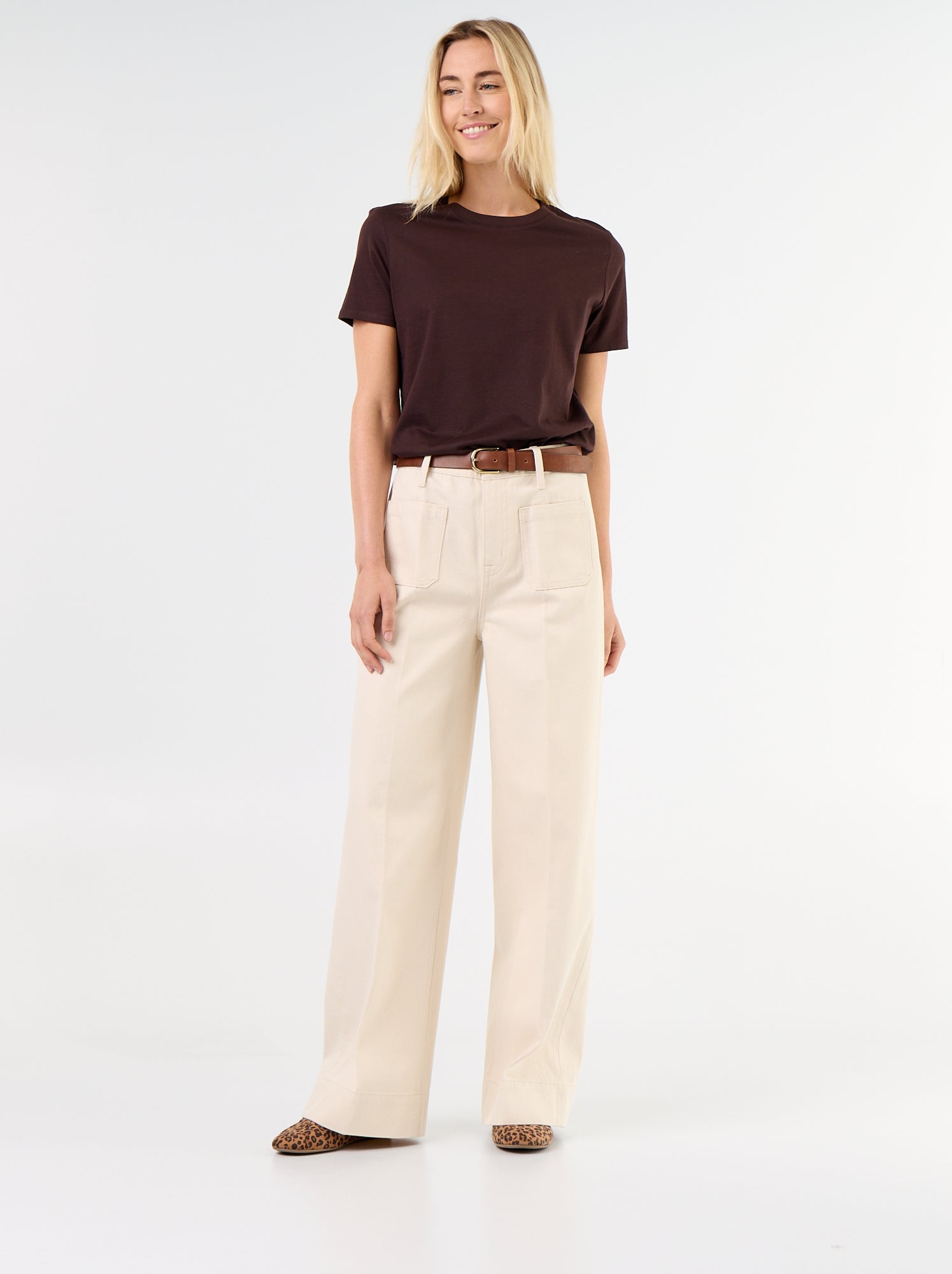 Jean large à taille haute avec poches plaquées - Blanc