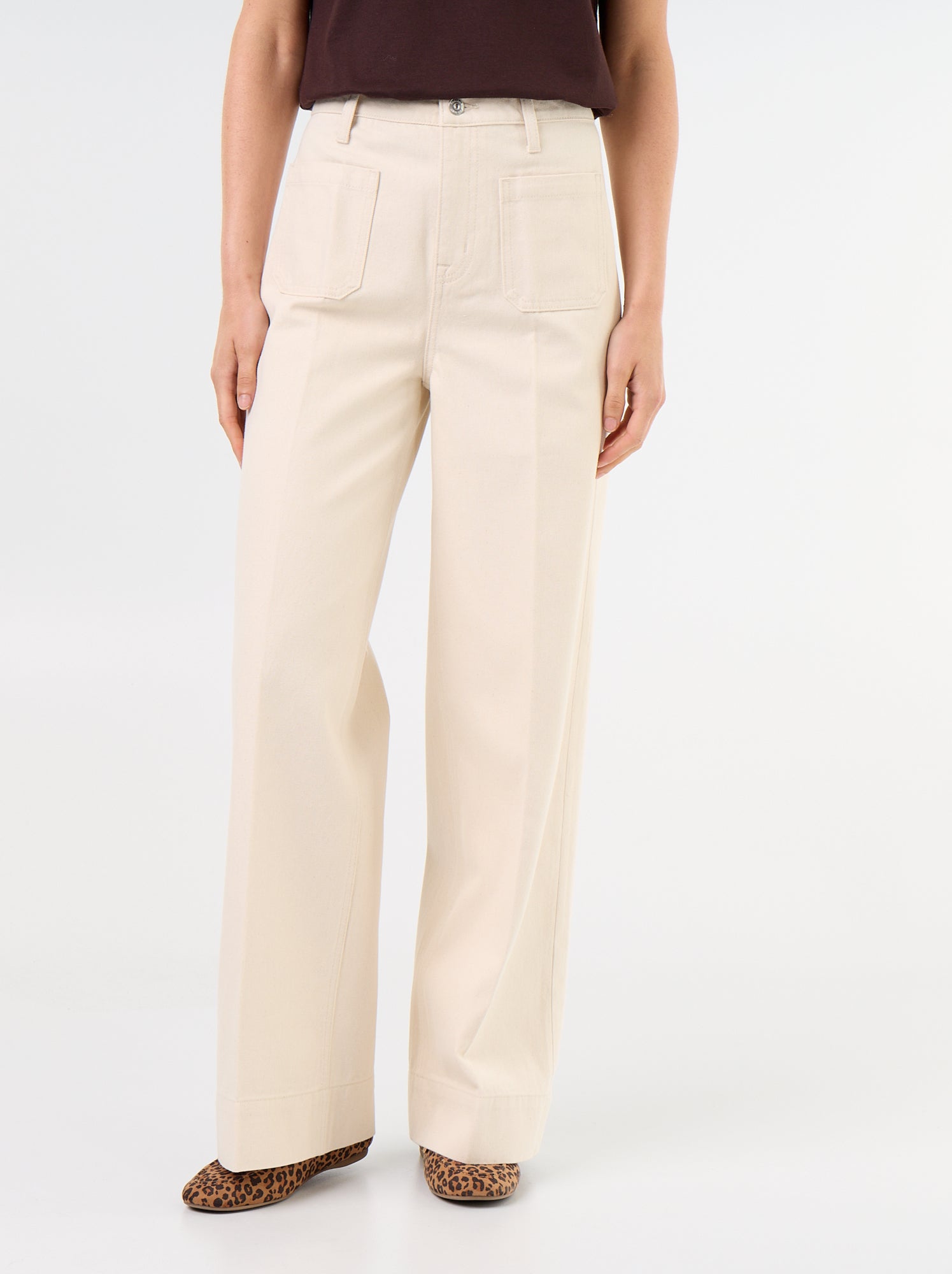 Jean large à taille haute avec poches plaquées - Blanc