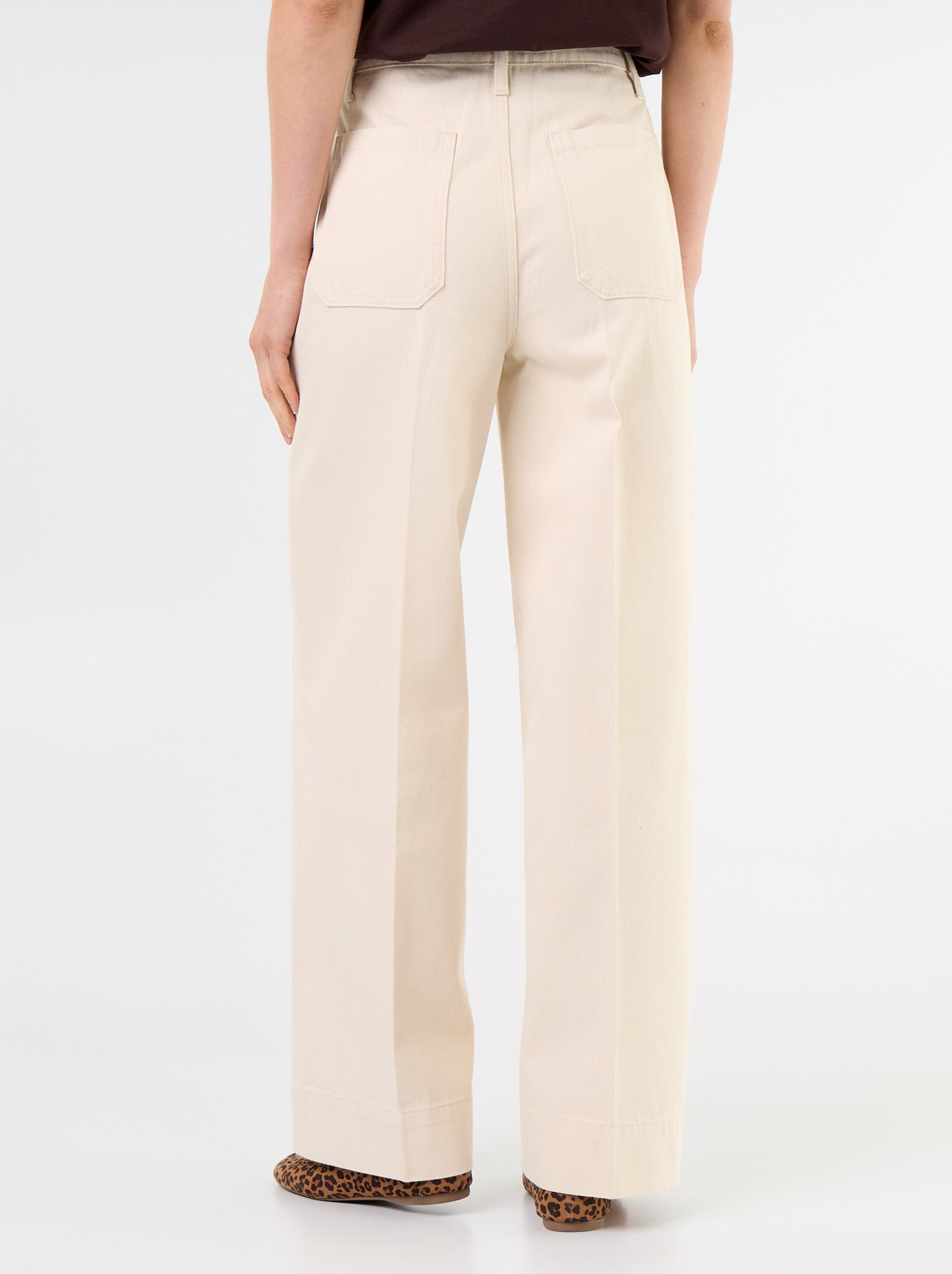 Jean large à taille haute avec poches plaquées - Blanc