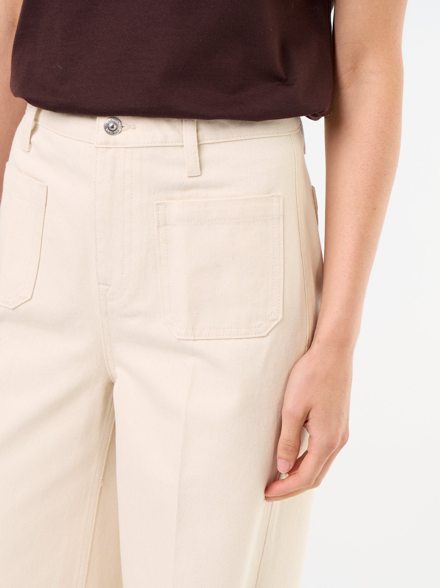Jean large à taille haute avec poches plaquées - Blanc