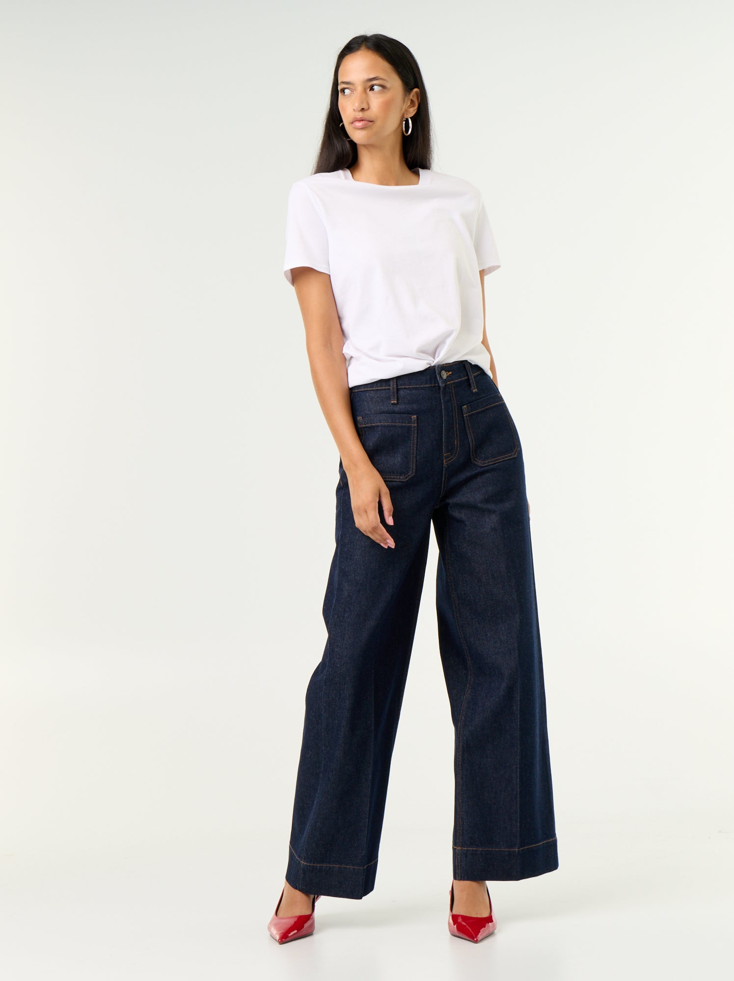 Jean large à taille haute avec poches plaquées - Bleu (GJM27_1)
