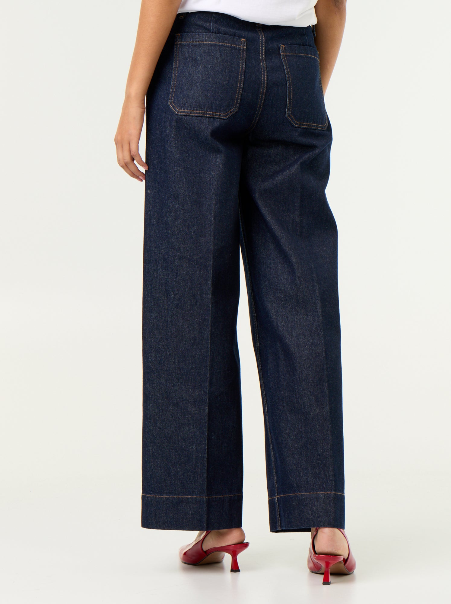 Jean large à taille haute avec poches plaquées - Bleu (GJM27_1)