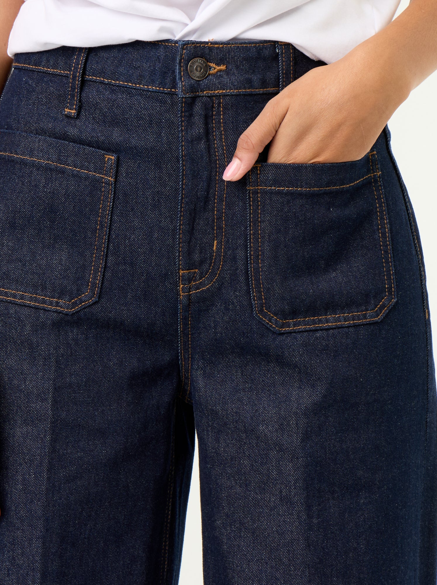 Jean large à taille haute avec poches plaquées - Bleu (GJM27_1)